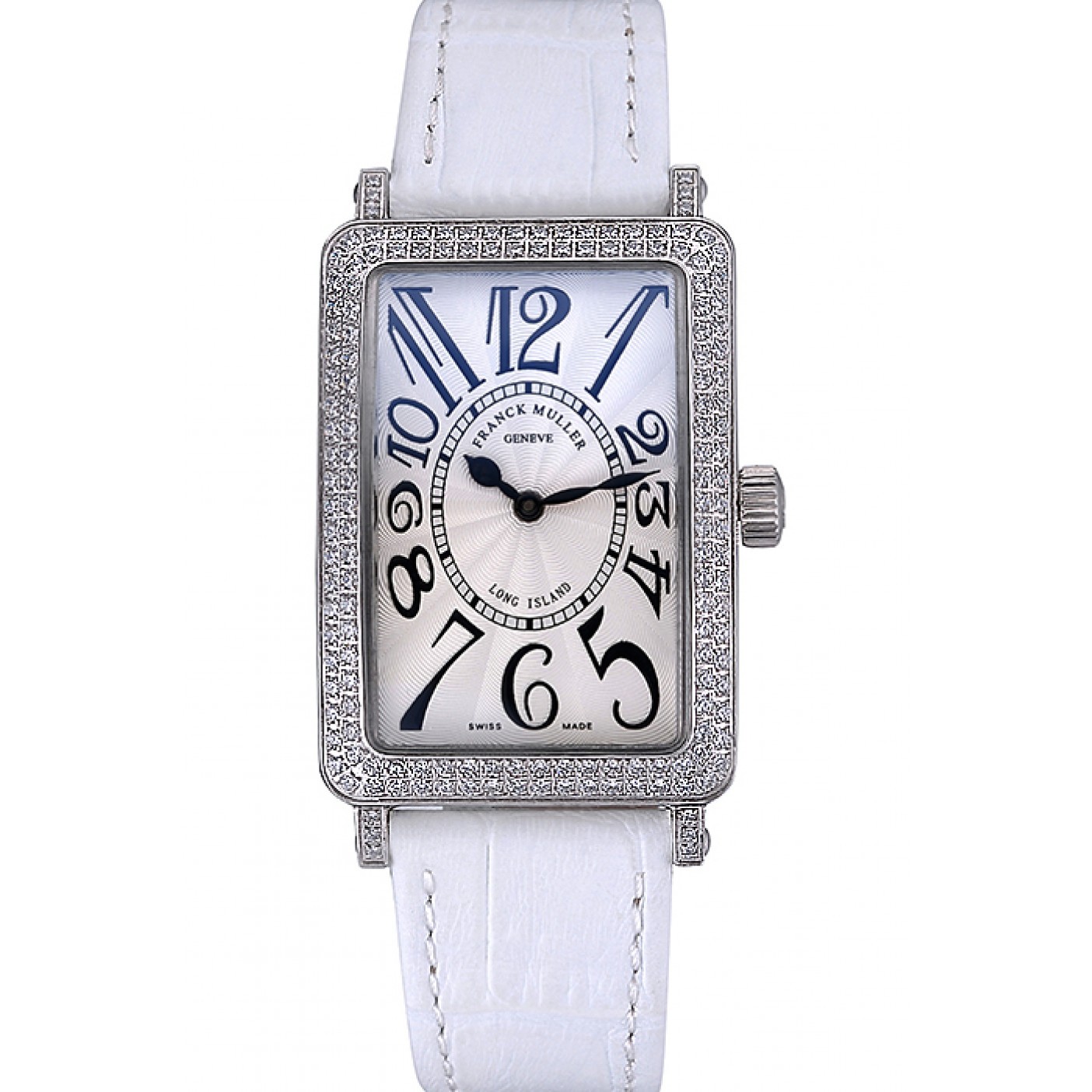 MiroTime Franck Muller Long Island Classic White Dial Diamonds Case White Leather Band 622368
