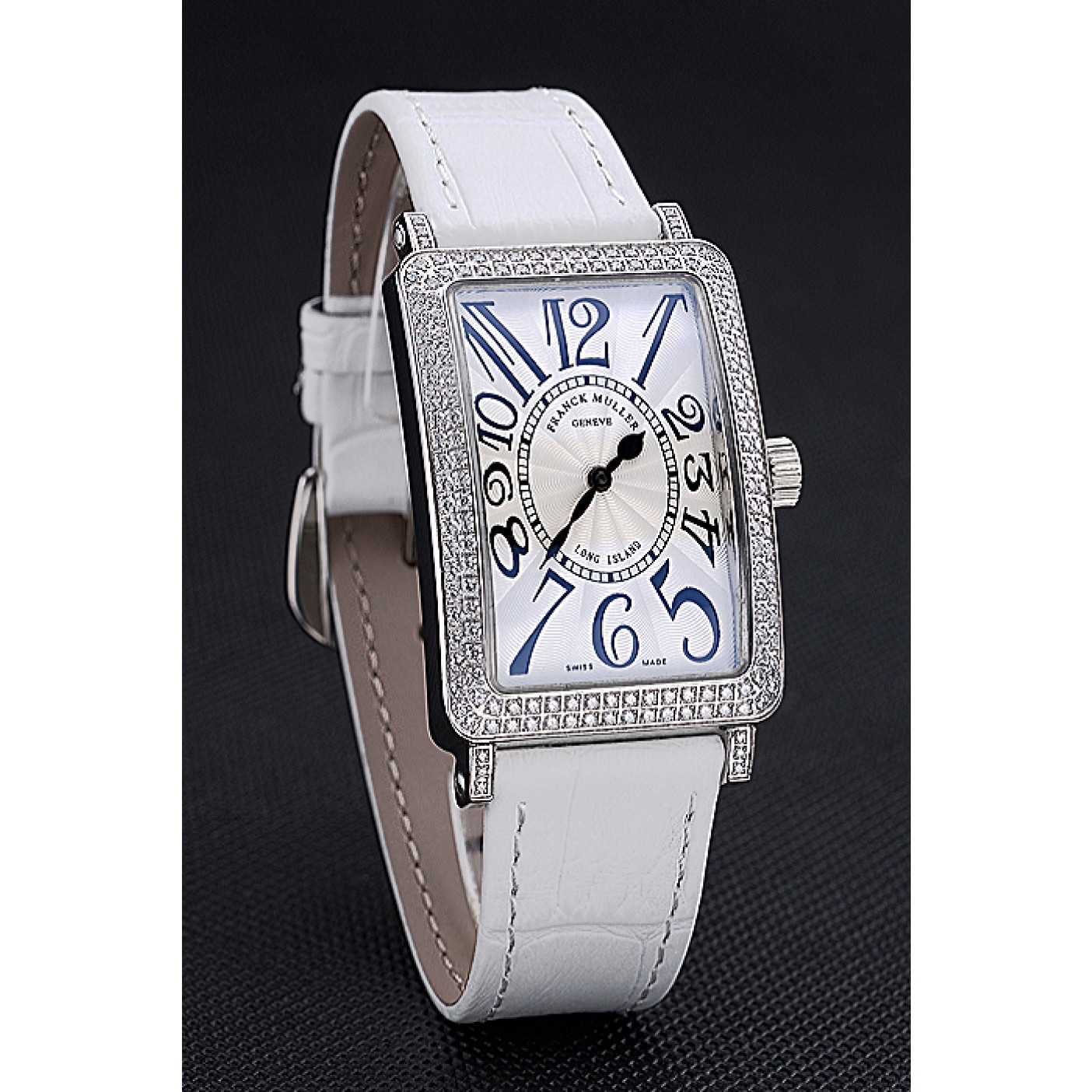 MiroTime Franck Muller Long Island Classic White Dial Diamonds Case White Leather Band 622368