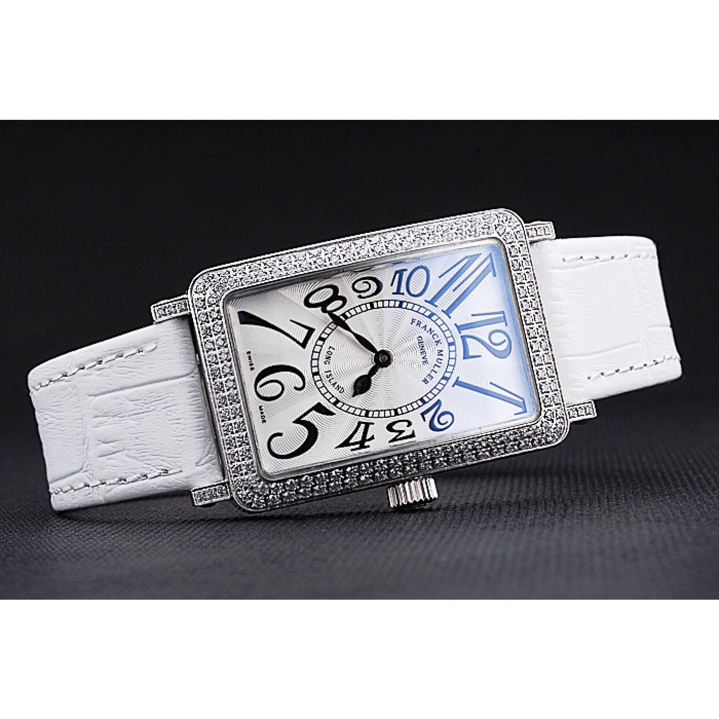 MiroTime Franck Muller Long Island Classic White Dial Diamonds Case White Leather Band 622368