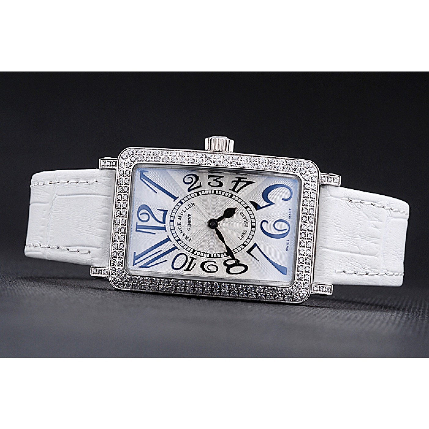 MiroTime Franck Muller Long Island Classic White Dial Diamonds Case White Leather Band 622368