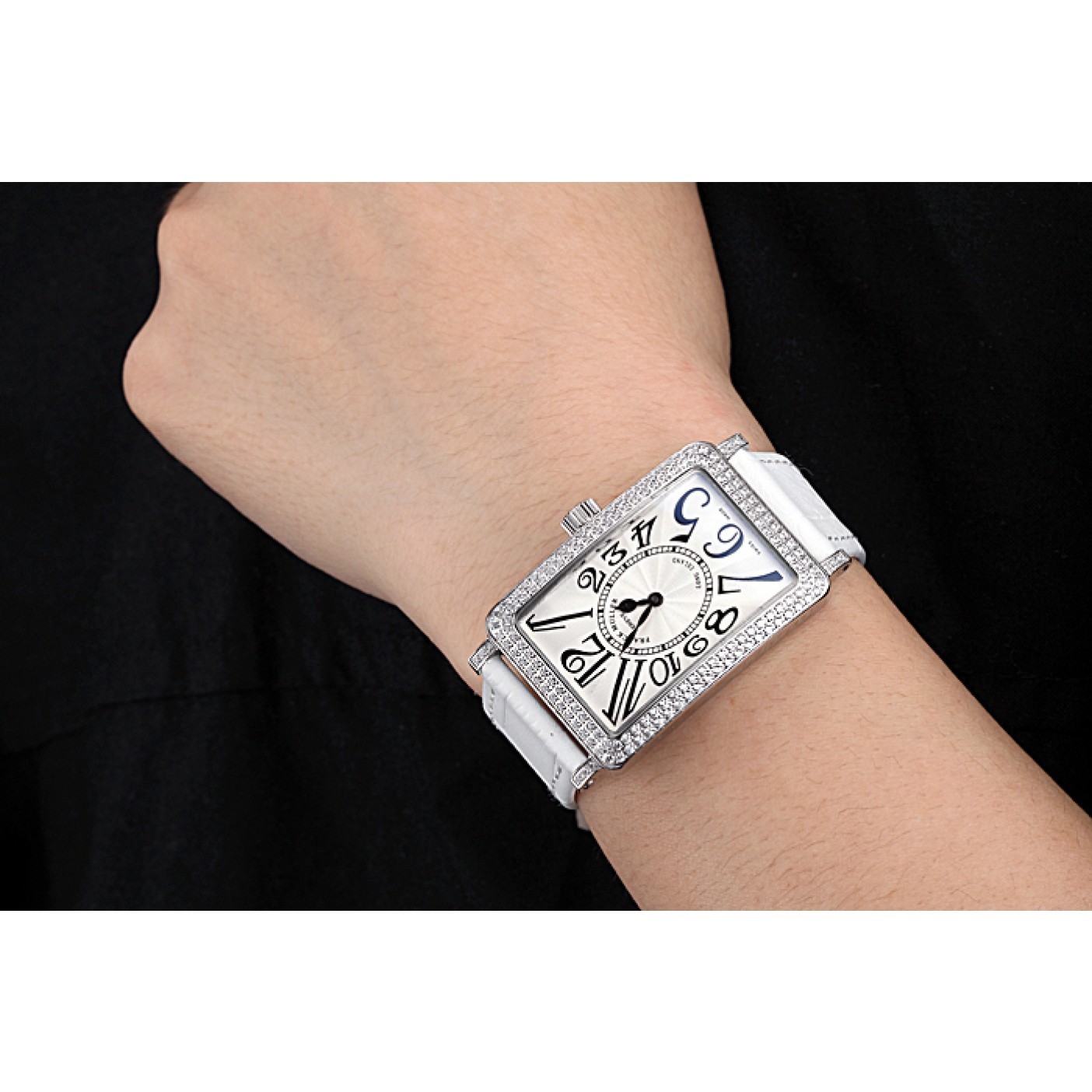 MiroTime Franck Muller Long Island Classic White Dial Diamonds Case White Leather Band 622368