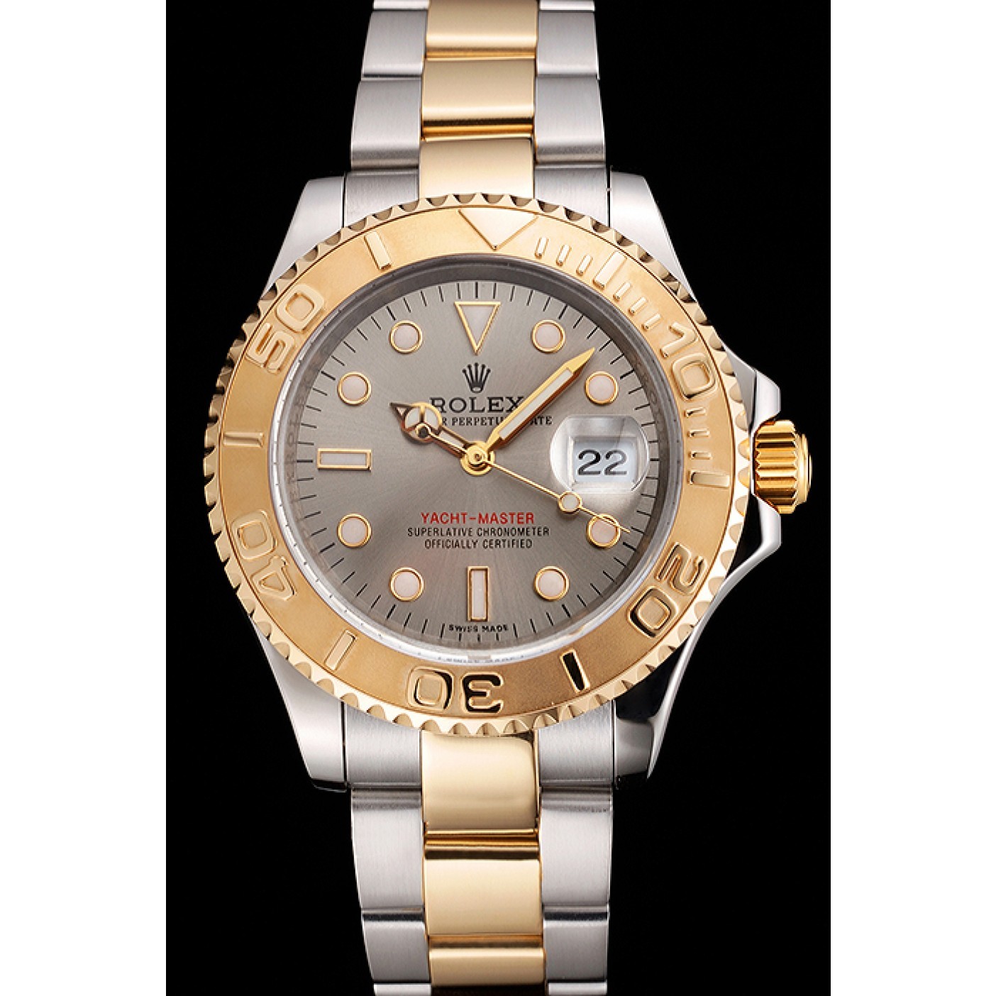 MiroTime Swiss Rolex Yacht-Master Gray Dial Gold Bezel Stainless Steel Case Two Tone Dial