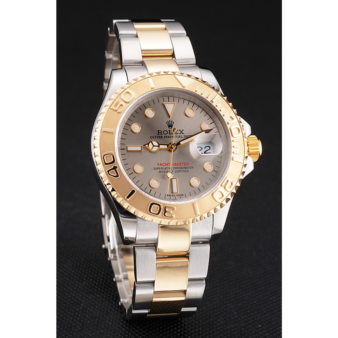 MiroTime Swiss Rolex Yacht-Master Gray Dial Gold Bezel Stainless Steel Case Two Tone Dial