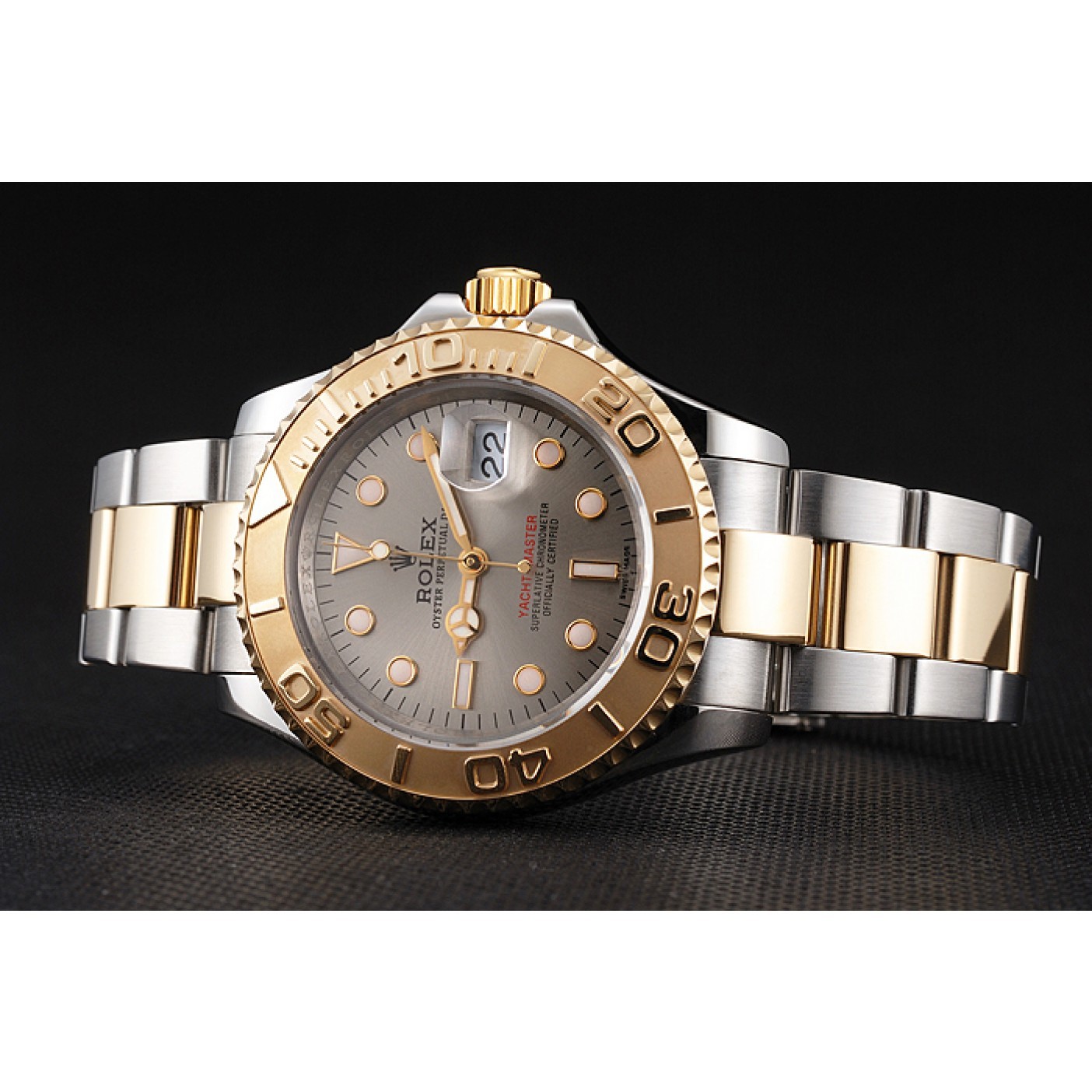 MiroTime Swiss Rolex Yacht-Master Gray Dial Gold Bezel Stainless Steel Case Two Tone Dial