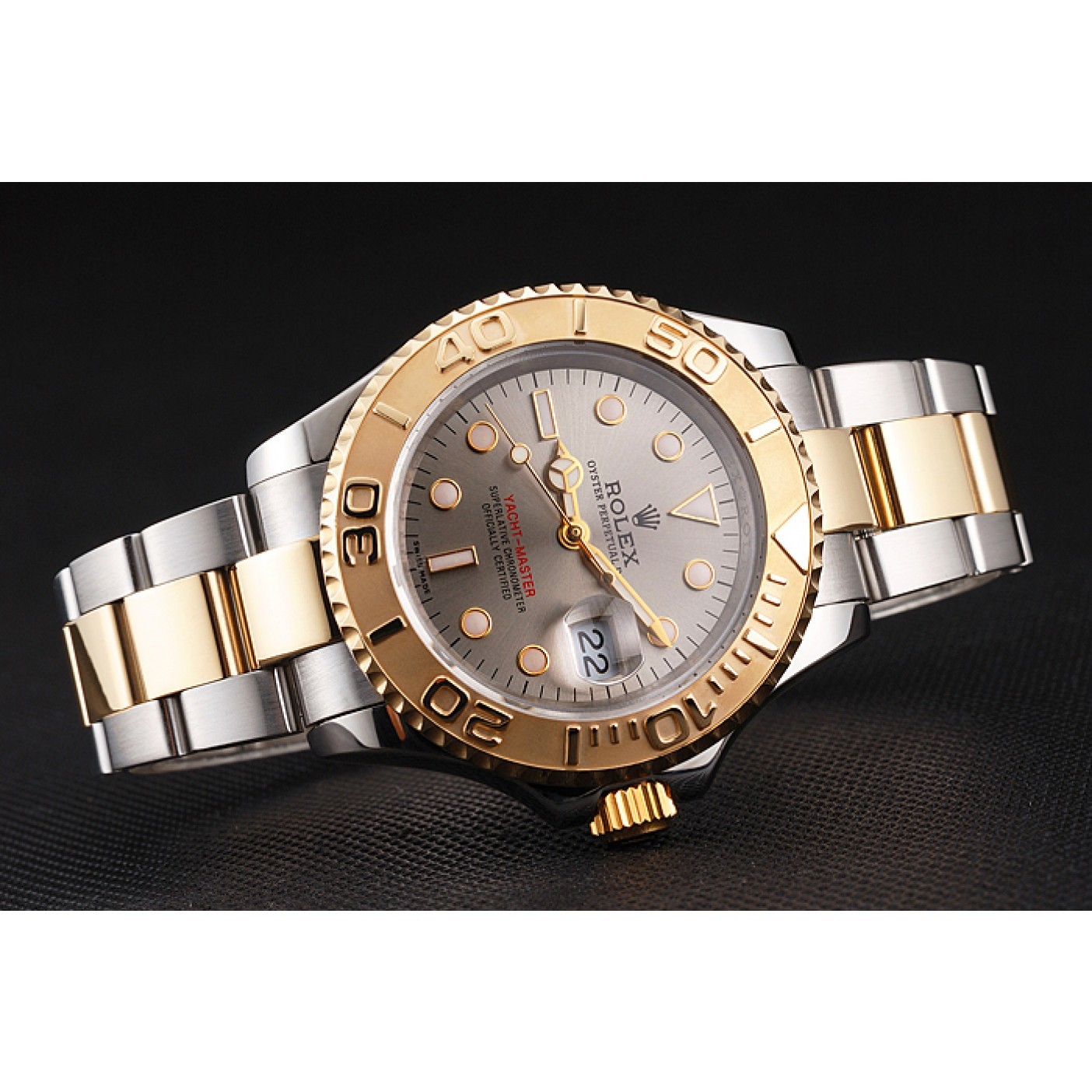 MiroTime Swiss Rolex Yacht-Master Gray Dial Gold Bezel Stainless Steel Case Two Tone Dial