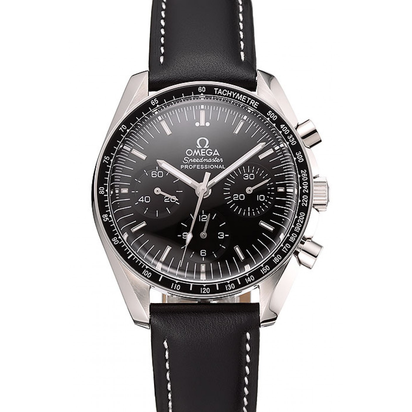 MiroTime Swiss Omega Speedmaster Professional Black Dial Black Leather Bracelet 1453936
