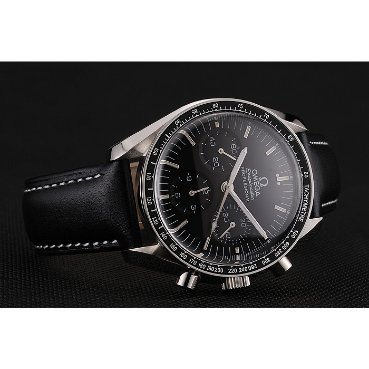 MiroTime Swiss Omega Speedmaster Professional Black Dial Black Leather Bracelet 1453936