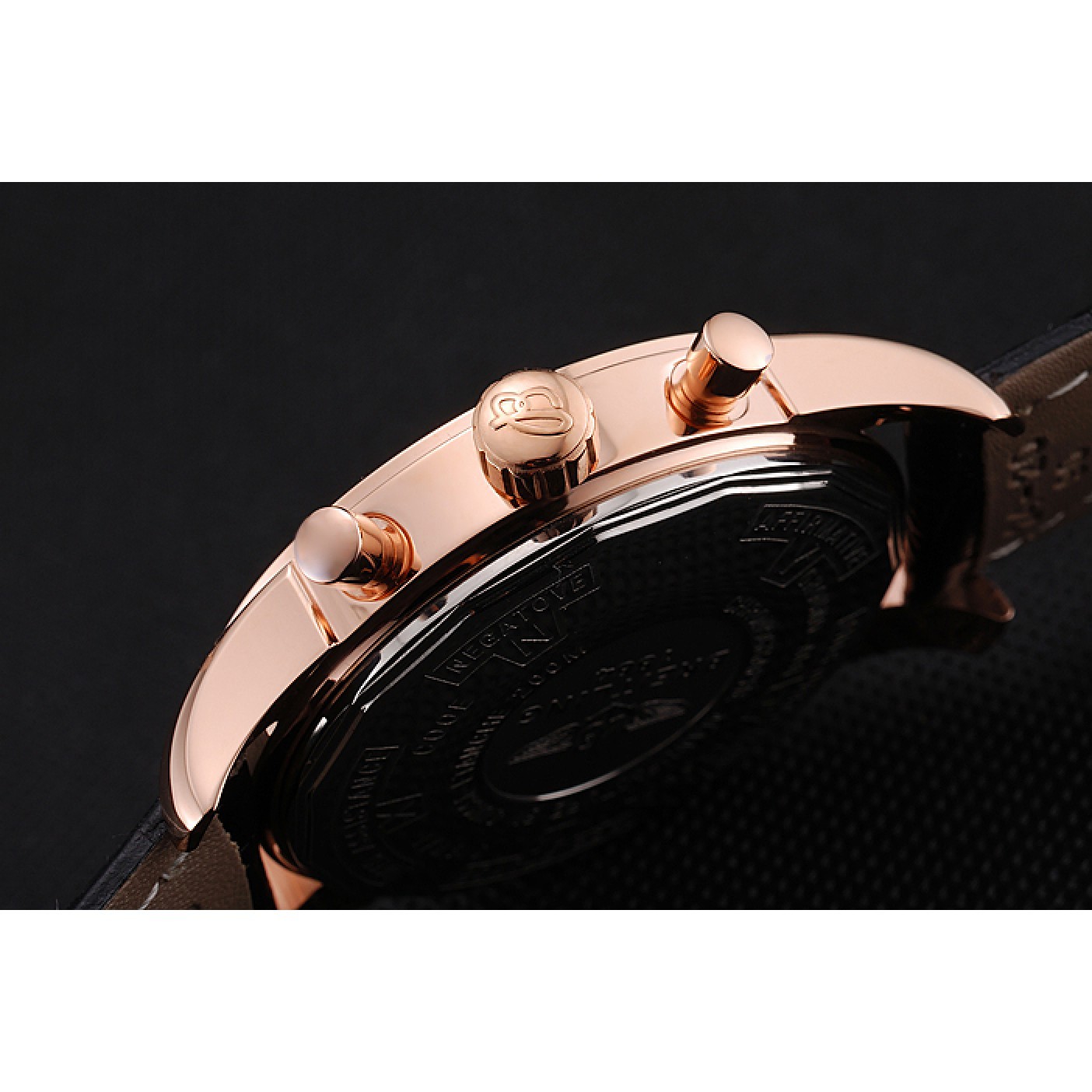MiroTime Breitling Transocean Black Dial Black Leather Strap Rose Gold Bezel 98204