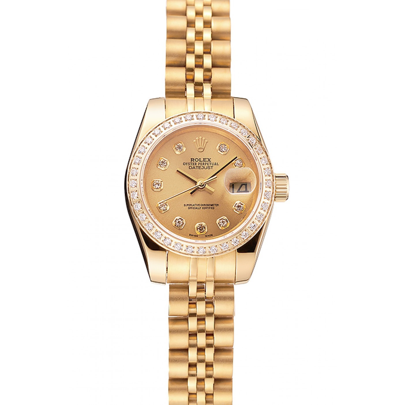 MiroTime Swiss Rolex Lady-Datejust Champagne Dial Diamond Bezel Gold Jubilee Bracelet 1454096