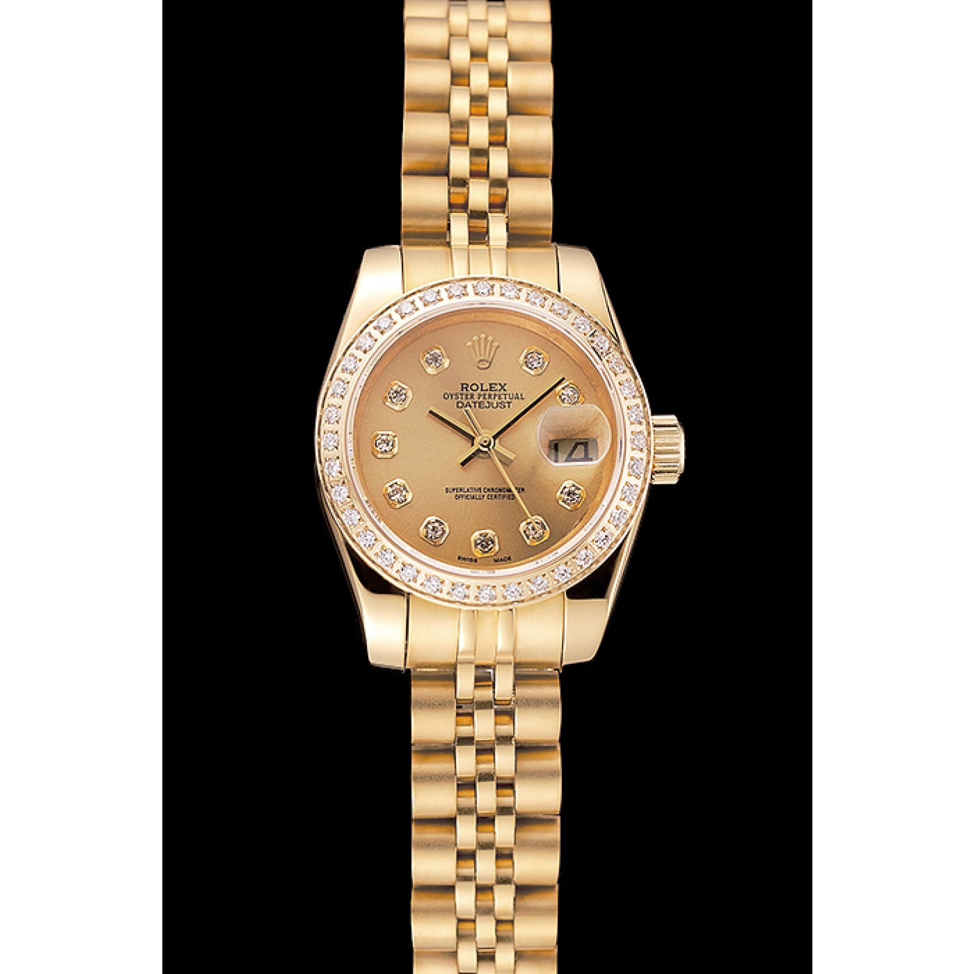 MiroTime Swiss Rolex Lady-Datejust Champagne Dial Diamond Bezel Gold Jubilee Bracelet 1454096