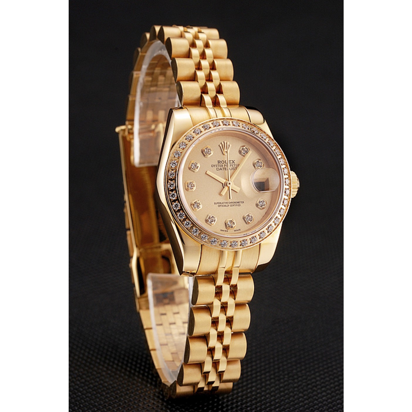 MiroTime Swiss Rolex Lady-Datejust Champagne Dial Diamond Bezel Gold Jubilee Bracelet 1454096