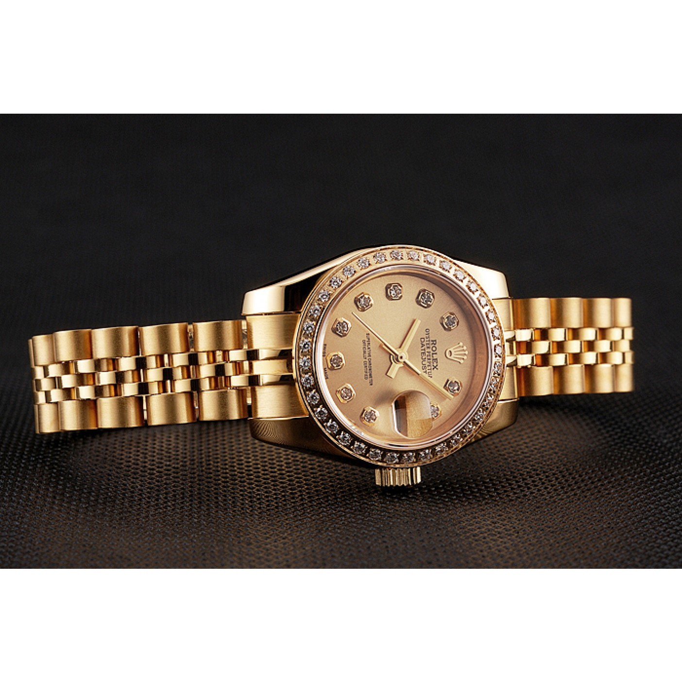 MiroTime Swiss Rolex Lady-Datejust Champagne Dial Diamond Bezel Gold Jubilee Bracelet 1454096