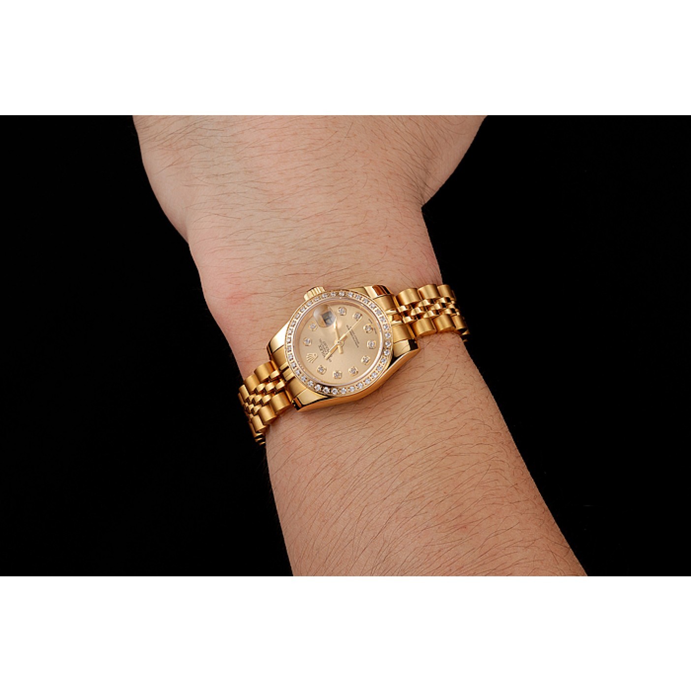 MiroTime Swiss Rolex Lady-Datejust Champagne Dial Diamond Bezel Gold Jubilee Bracelet 1454096