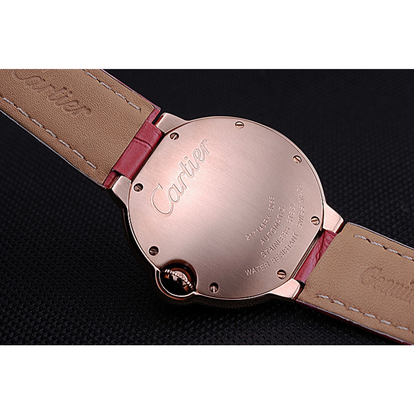 MiroTime Swiss Cartier Ballon Bleu de Cartier White Dial Diamonds Case Pink Leather Bracelet 622553