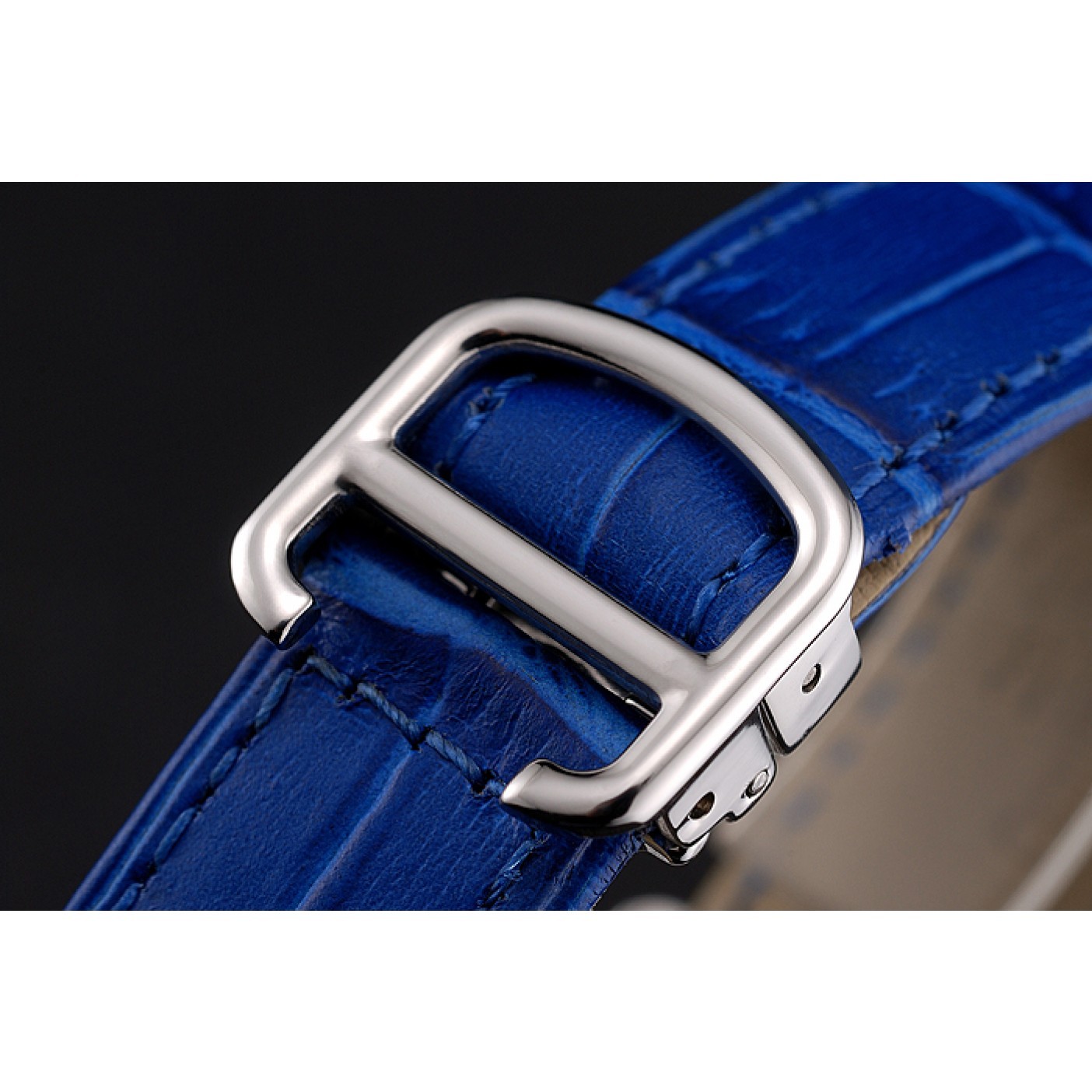 MiroTime Cartier Ronde White Dial Diamond Hour Marks Stainless Steel Case Blue Leather Strap