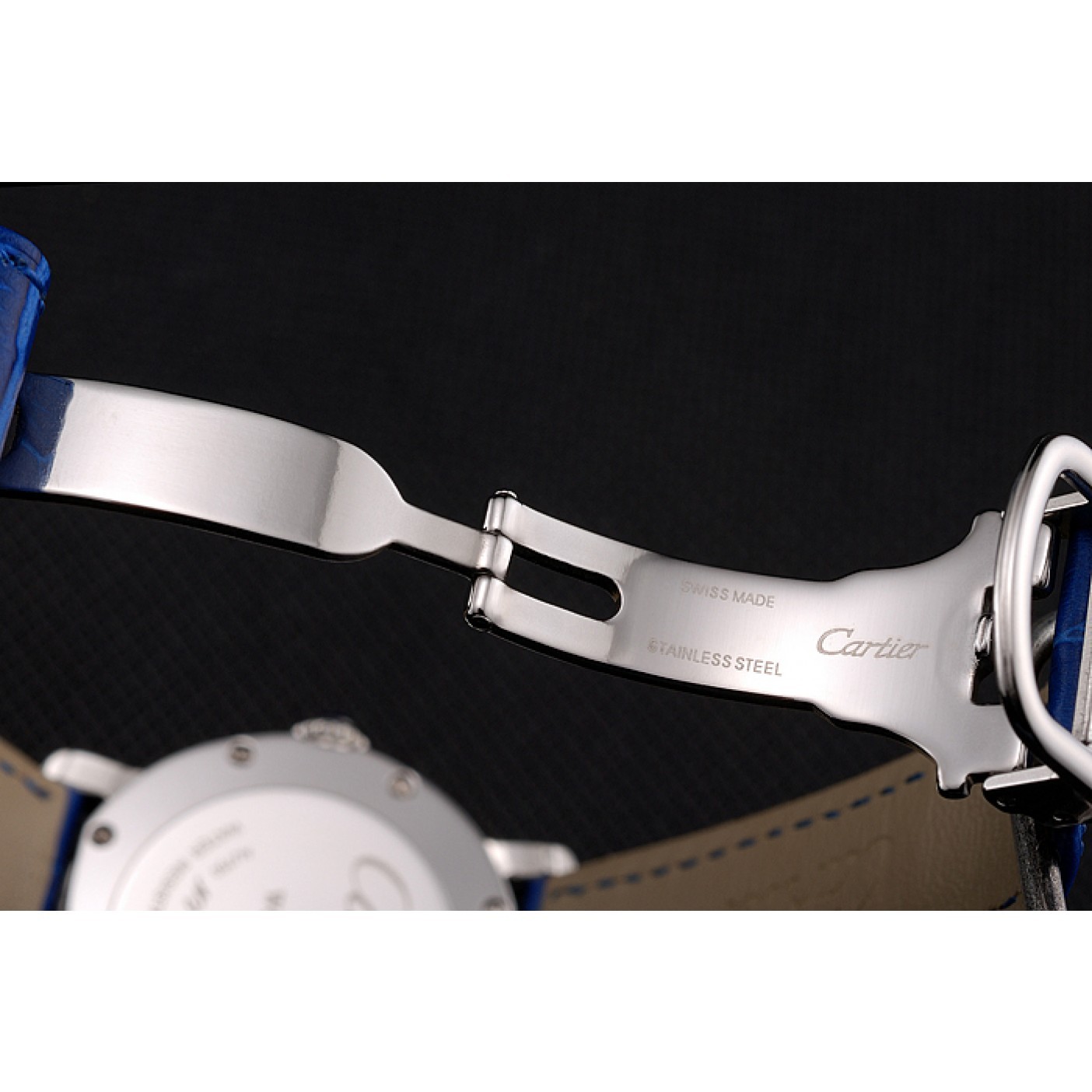 MiroTime Cartier Ronde White Dial Diamond Hour Marks Stainless Steel Case Blue Leather Strap