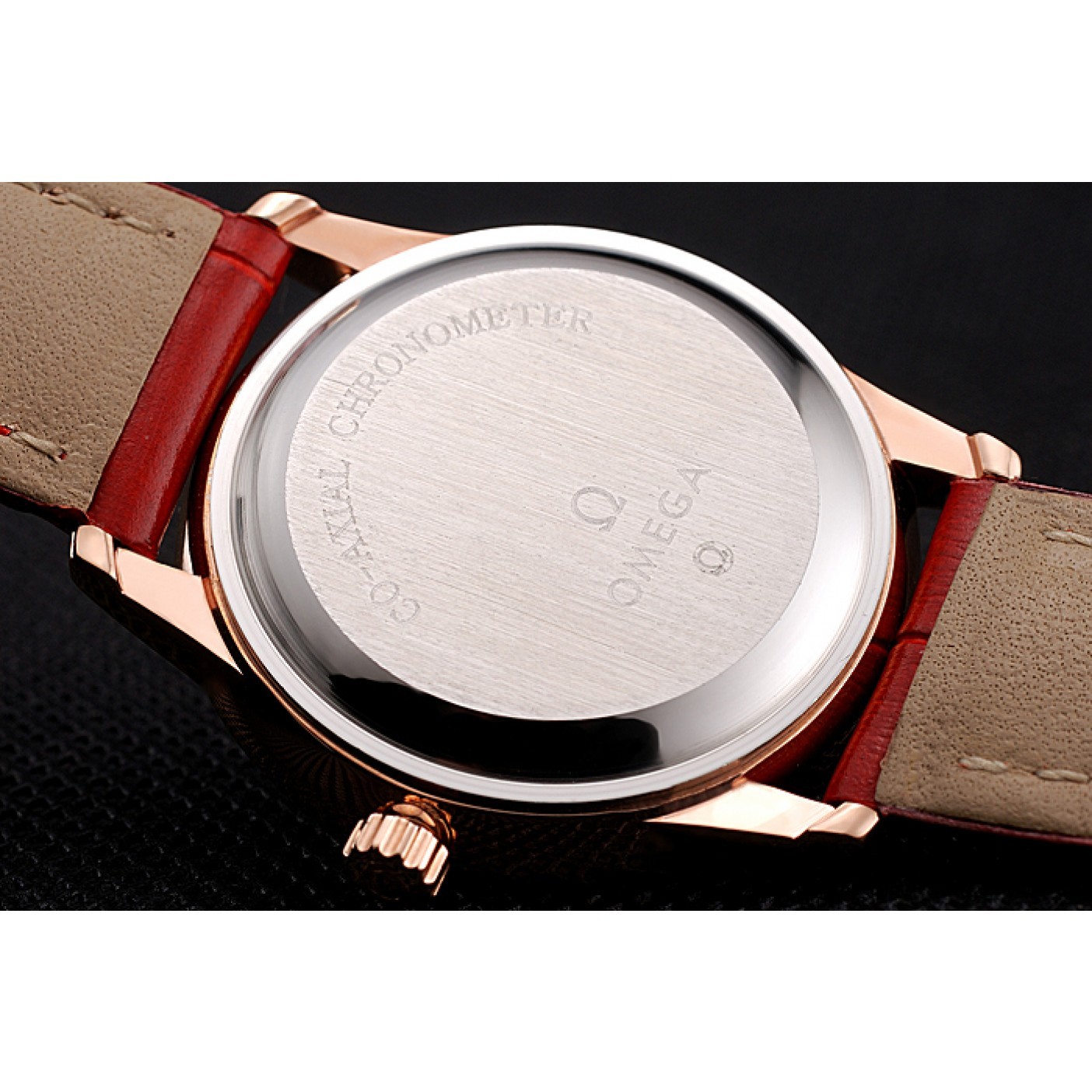 MiroTime Omega De Ville Prestige Small Seconds White Dial Diamond Bezel Rose Gold Case Red Leather Strap