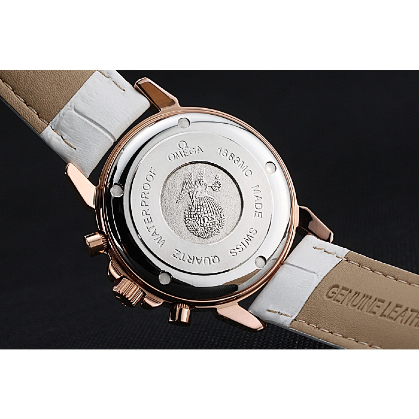 MiroTime Omega Speedmaster Chronograph White Dial Gold Diamond Case White Leather Bracelet 622455