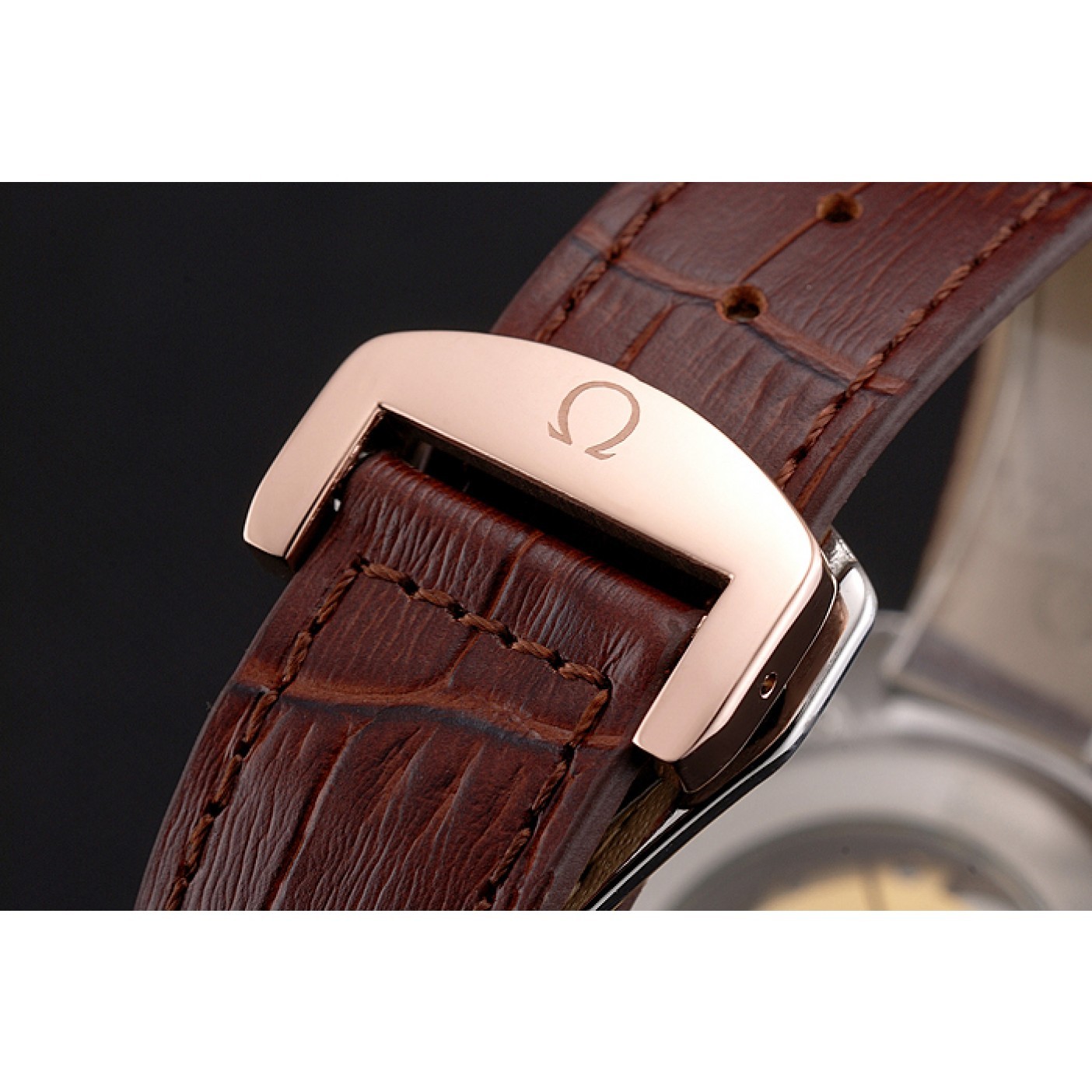 MiroTime Omega Globemaster Silver Dial Rose Gold Bezel Stainless Steel Case Brown Leather Strap