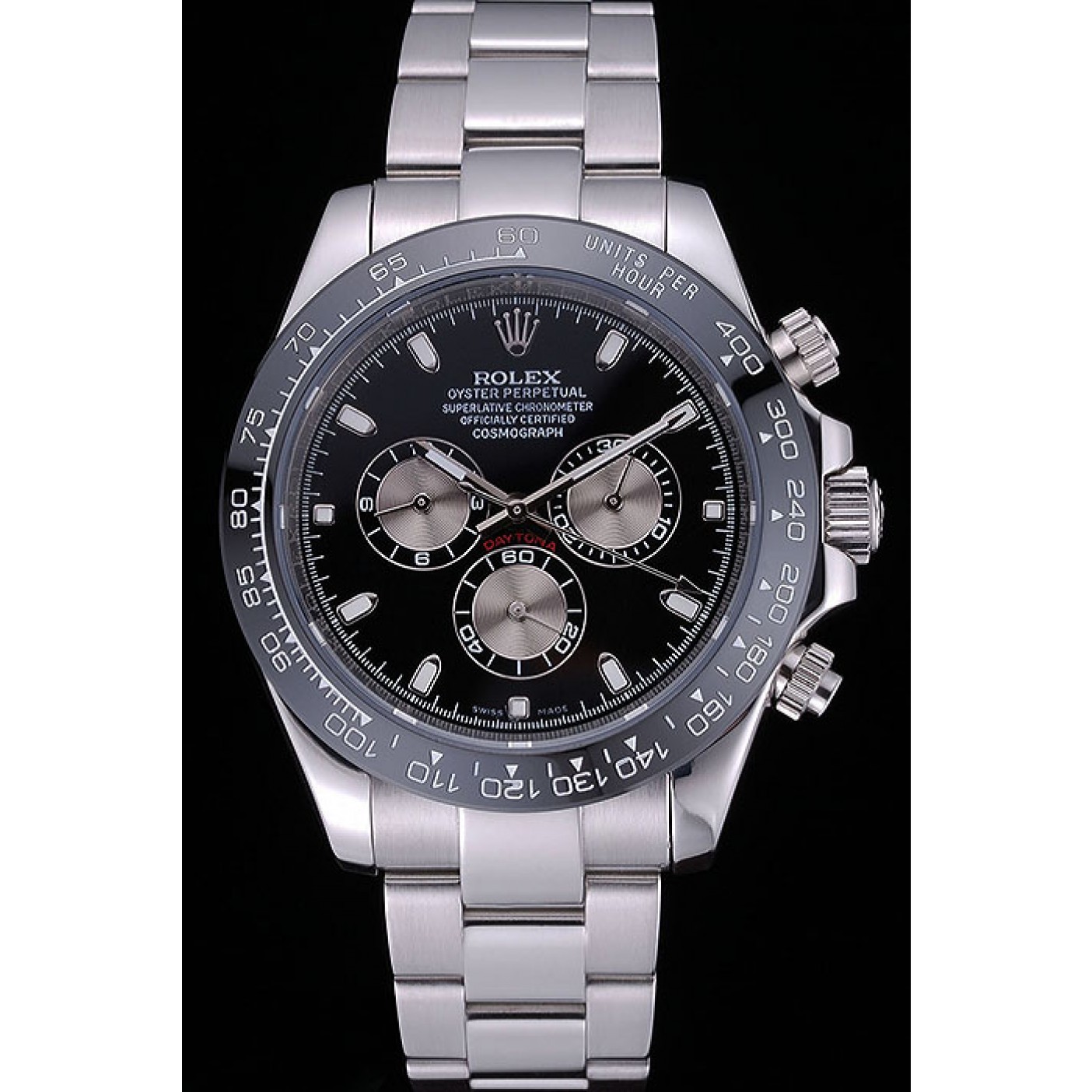 MiroTime Rolex Cosmograph Daytona Black Dial Stainless Steel Bracelet 622543