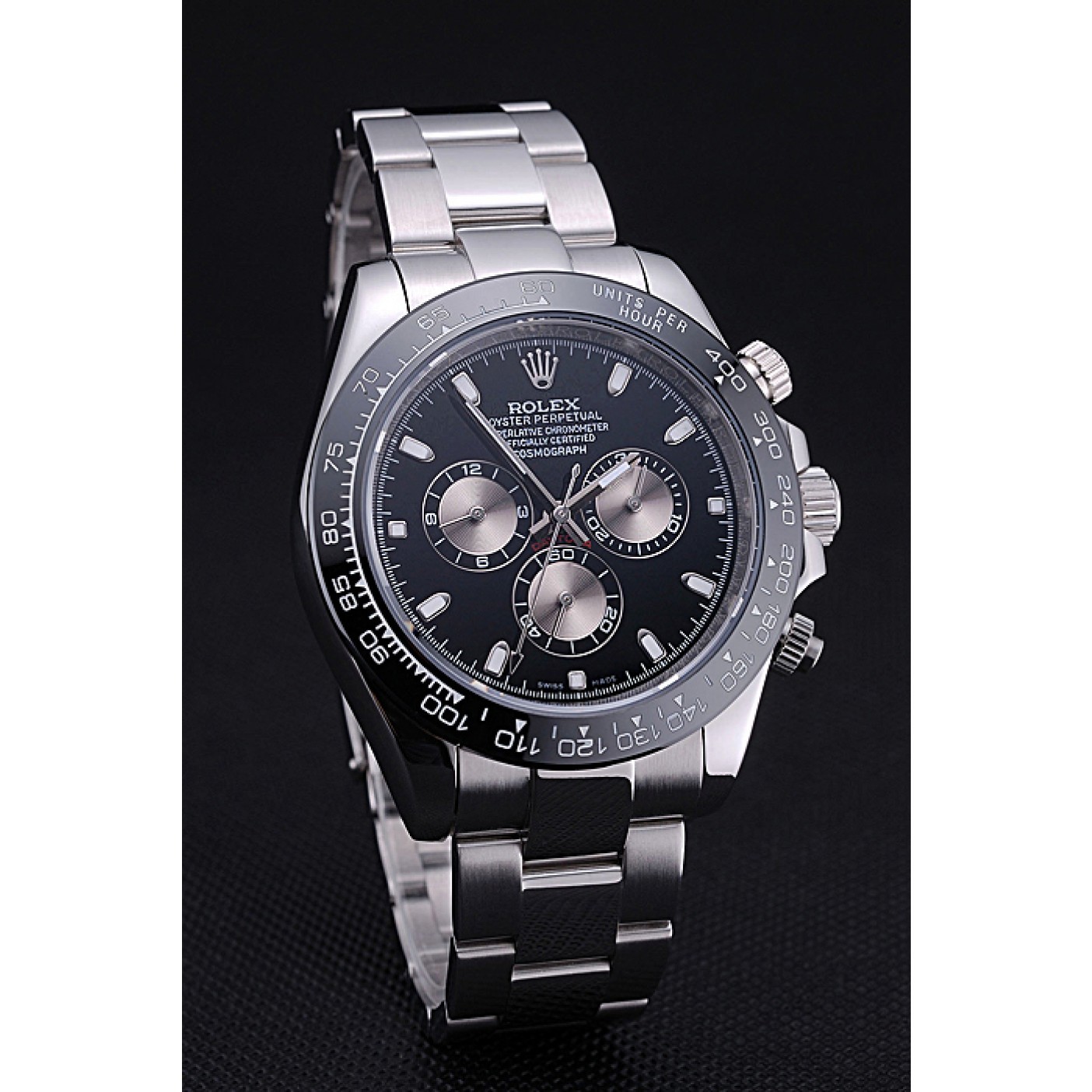MiroTime Rolex Cosmograph Daytona Black Dial Stainless Steel Bracelet 622543