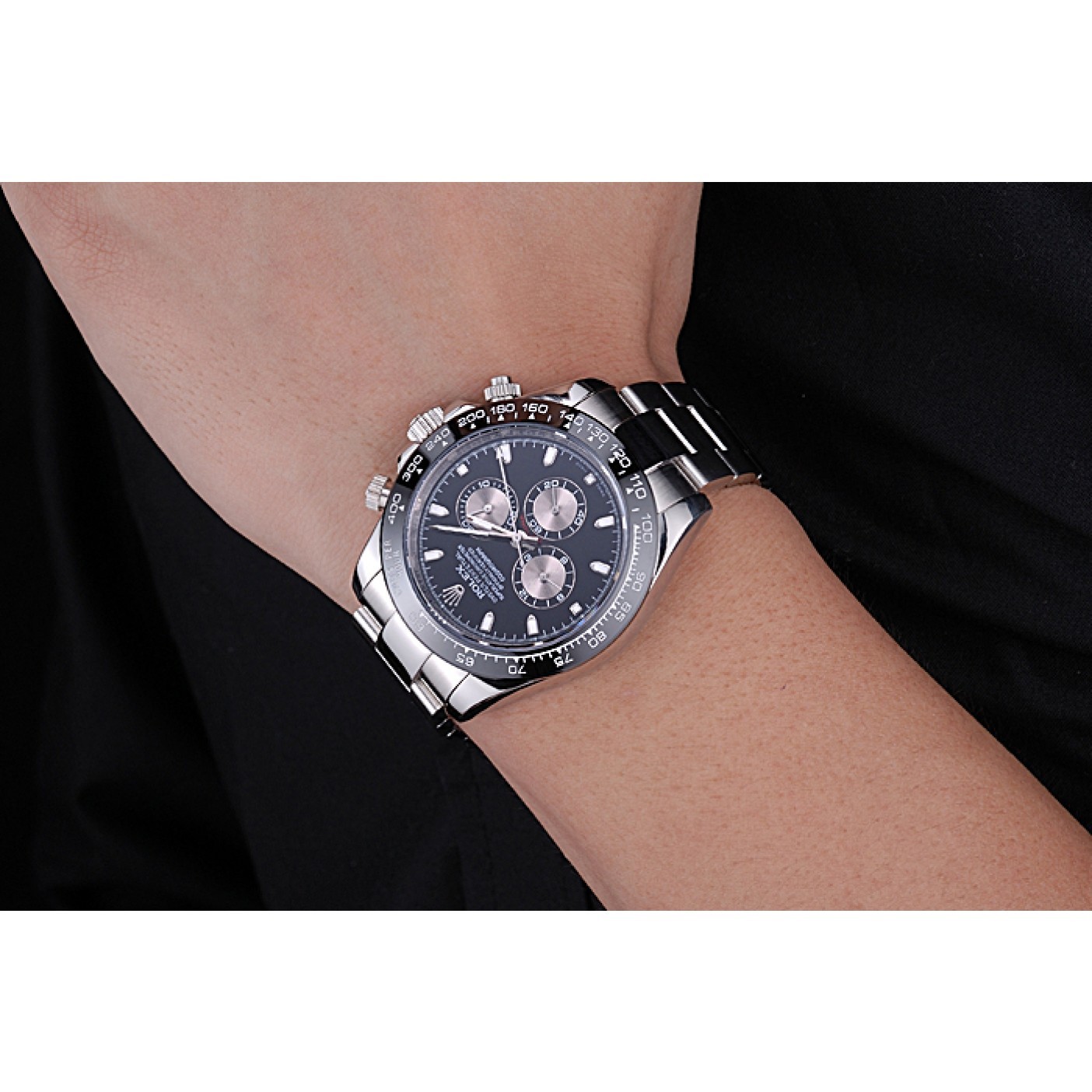 MiroTime Rolex Cosmograph Daytona Black Dial Stainless Steel Bracelet 622543