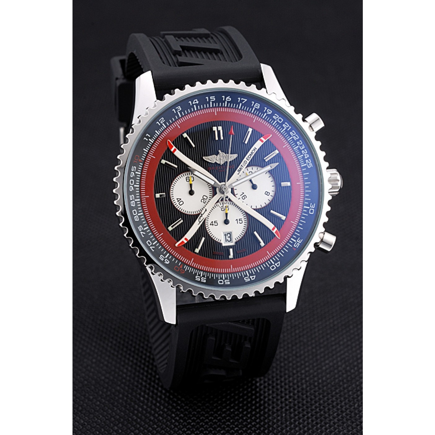 MiroTime Breitling Certifie Black Rubber Strap Black Dial Chronograph 80182