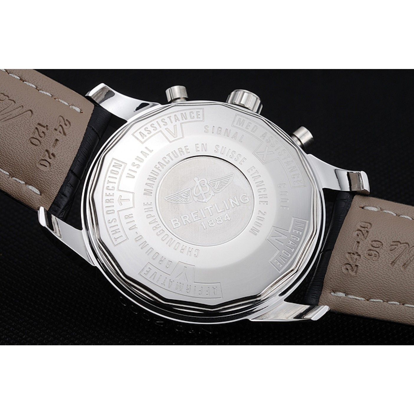 MiroTime Breitling Transocean Black Dial Black Leather Strap Rose Gold Bezel 98203