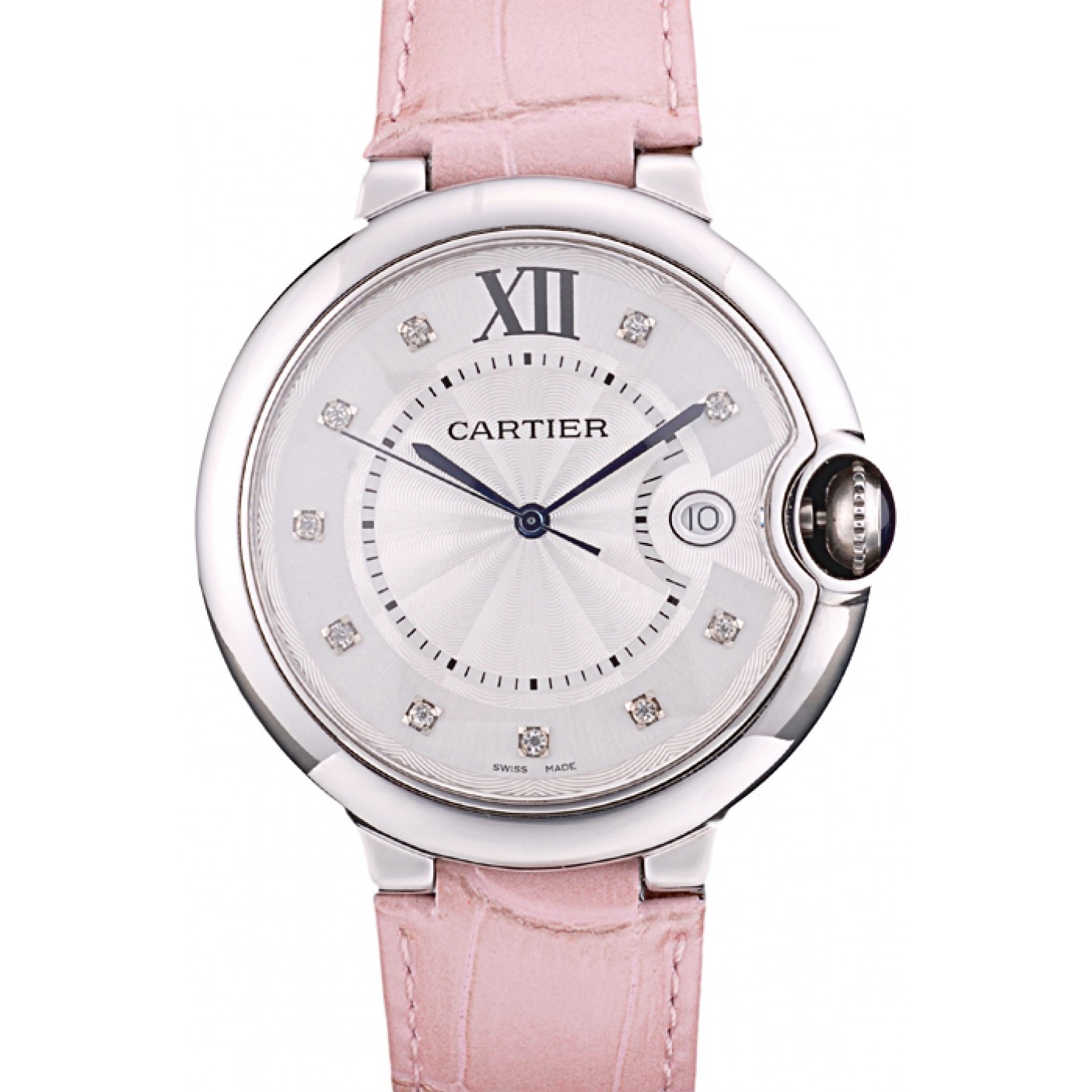 MiroTime Cartier Ballon Bleu 42mm White Dial Stainless Steel Case Pink Leather Bracelet