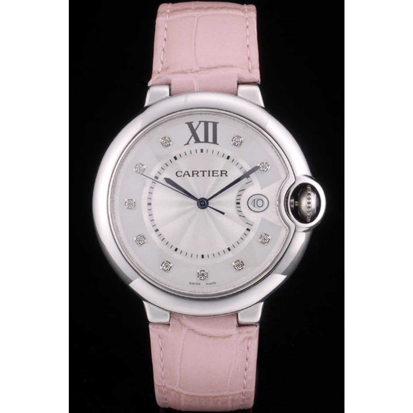 MiroTime Cartier Ballon Bleu 42mm White Dial Stainless Steel Case Pink Leather Bracelet