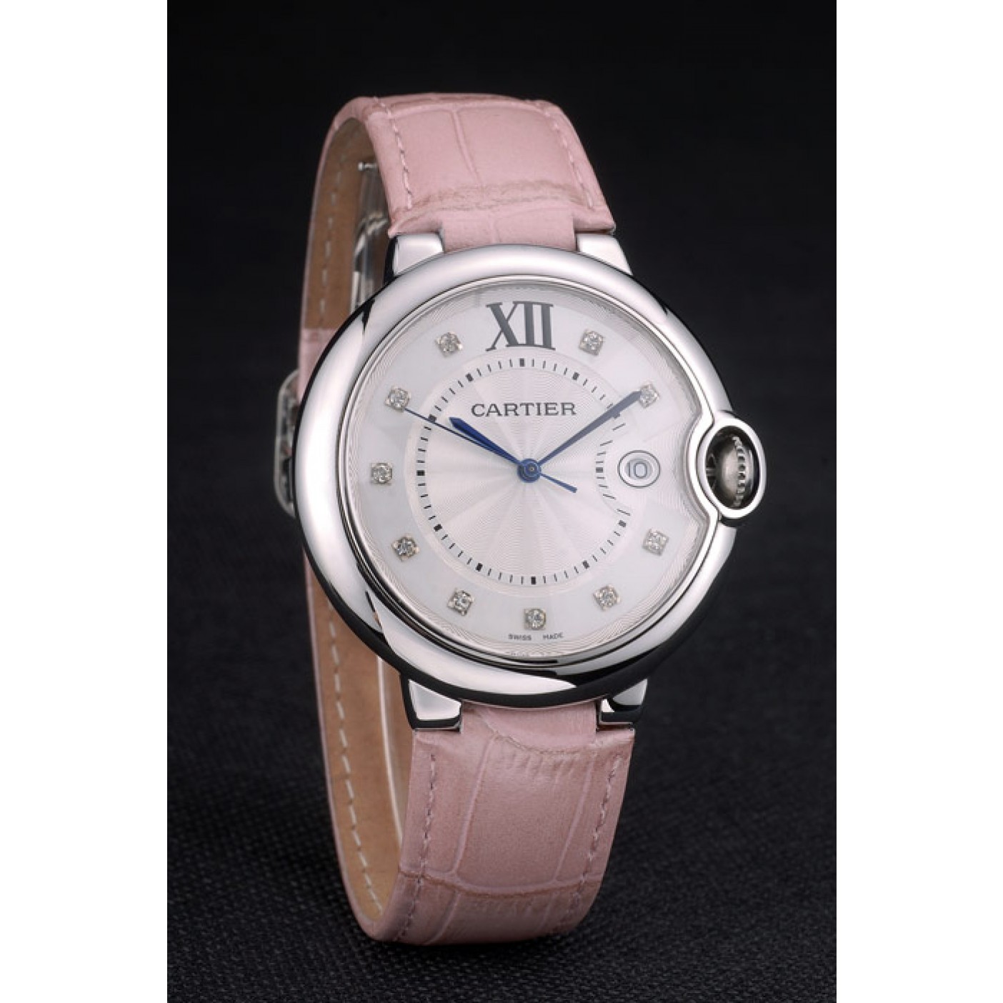 MiroTime Cartier Ballon Bleu 42mm White Dial Stainless Steel Case Pink Leather Bracelet