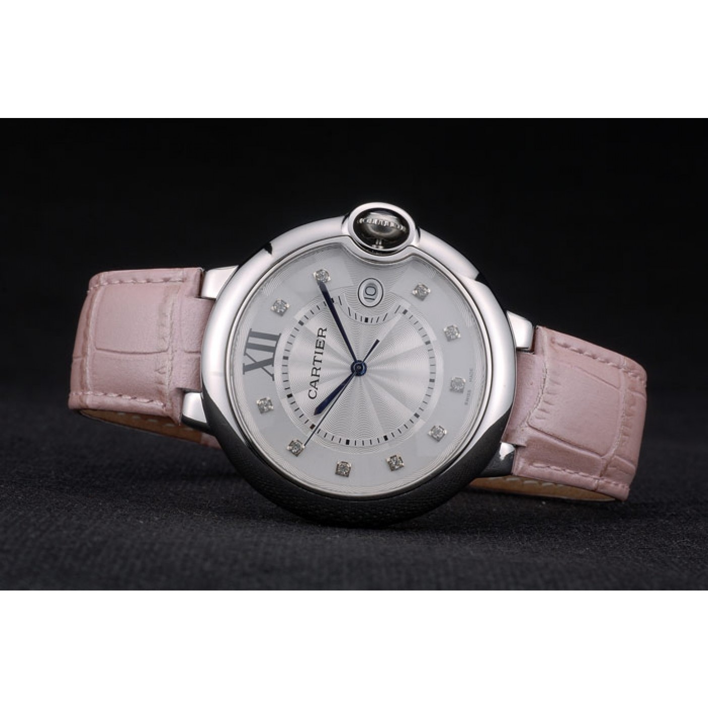 MiroTime Cartier Ballon Bleu 42mm White Dial Stainless Steel Case Pink Leather Bracelet