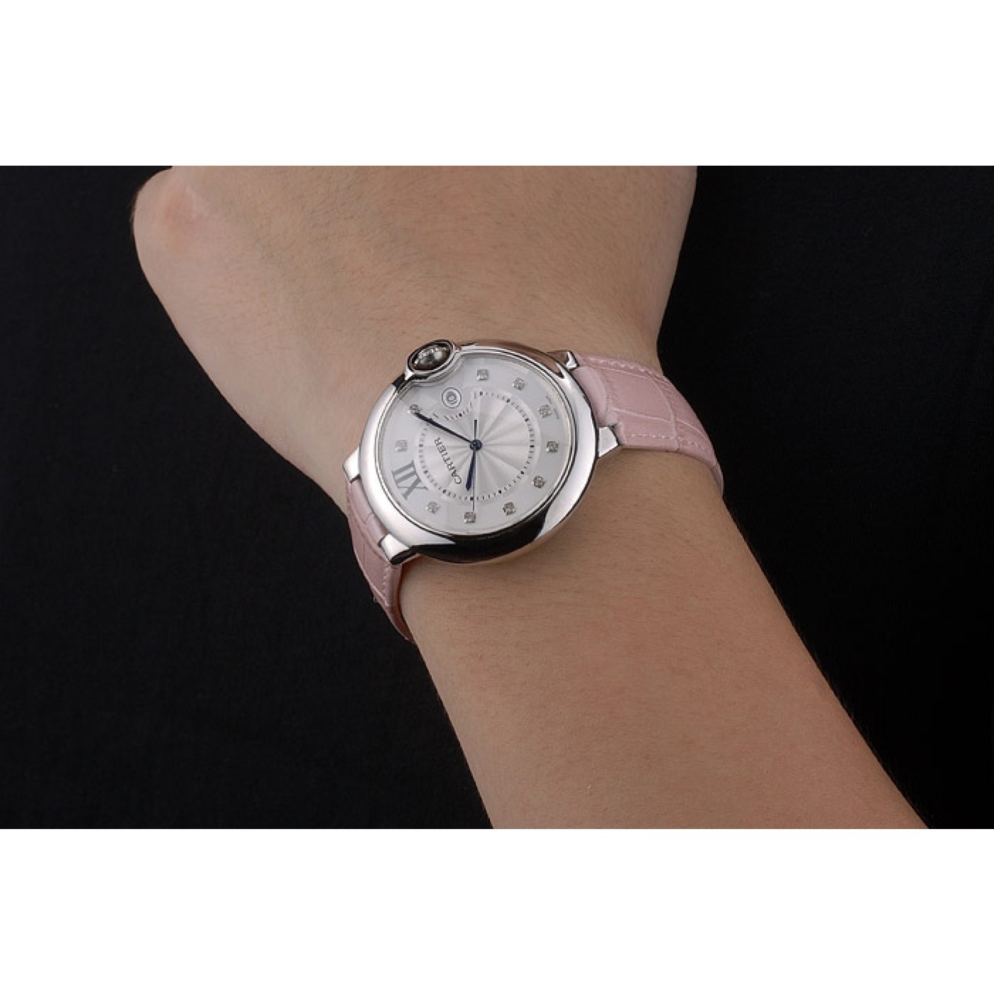 MiroTime Cartier Ballon Bleu 42mm White Dial Stainless Steel Case Pink Leather Bracelet