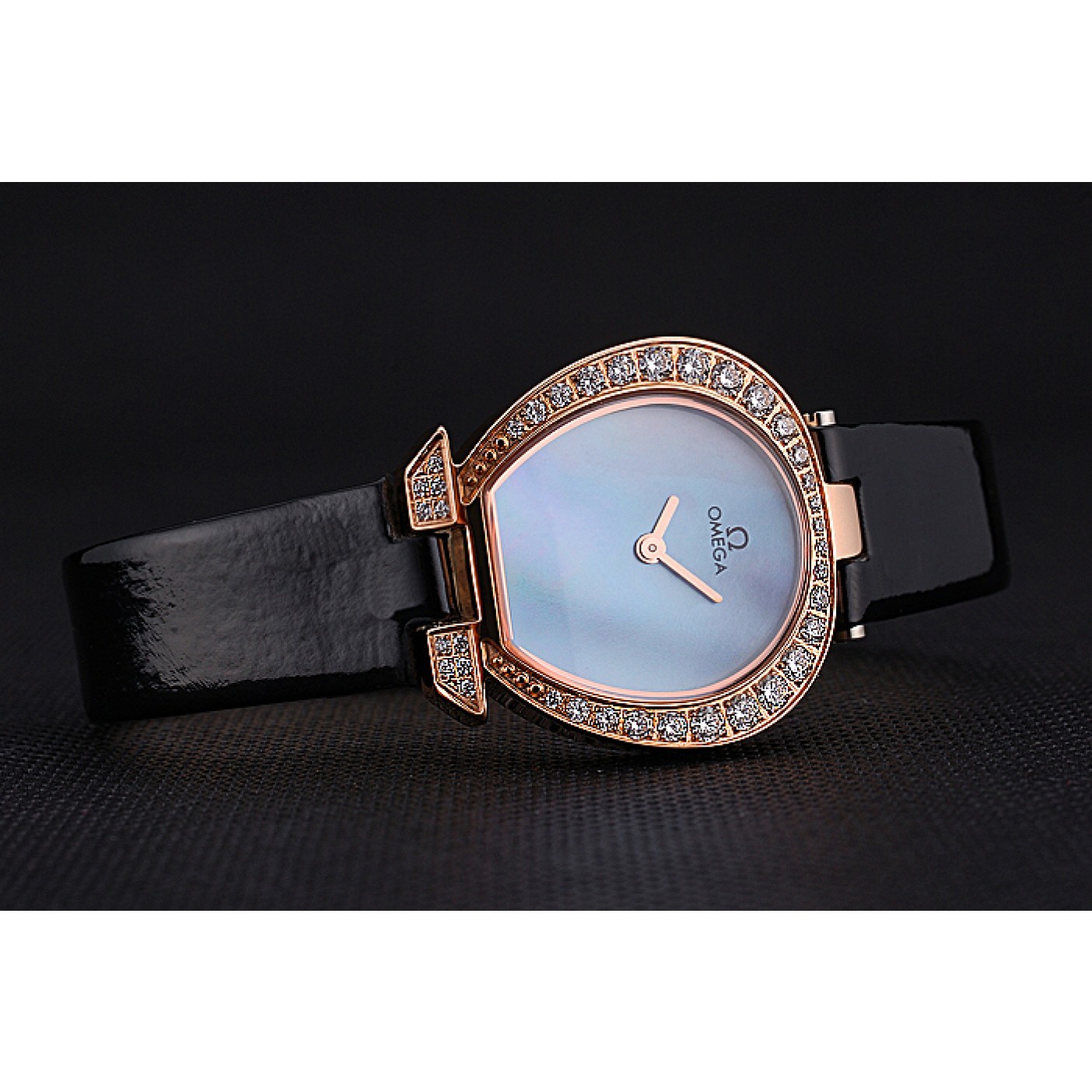 MiroTime Omega Ladies Watch Blue Dial Gold Case With Diamonds Black Leather Strap 622830