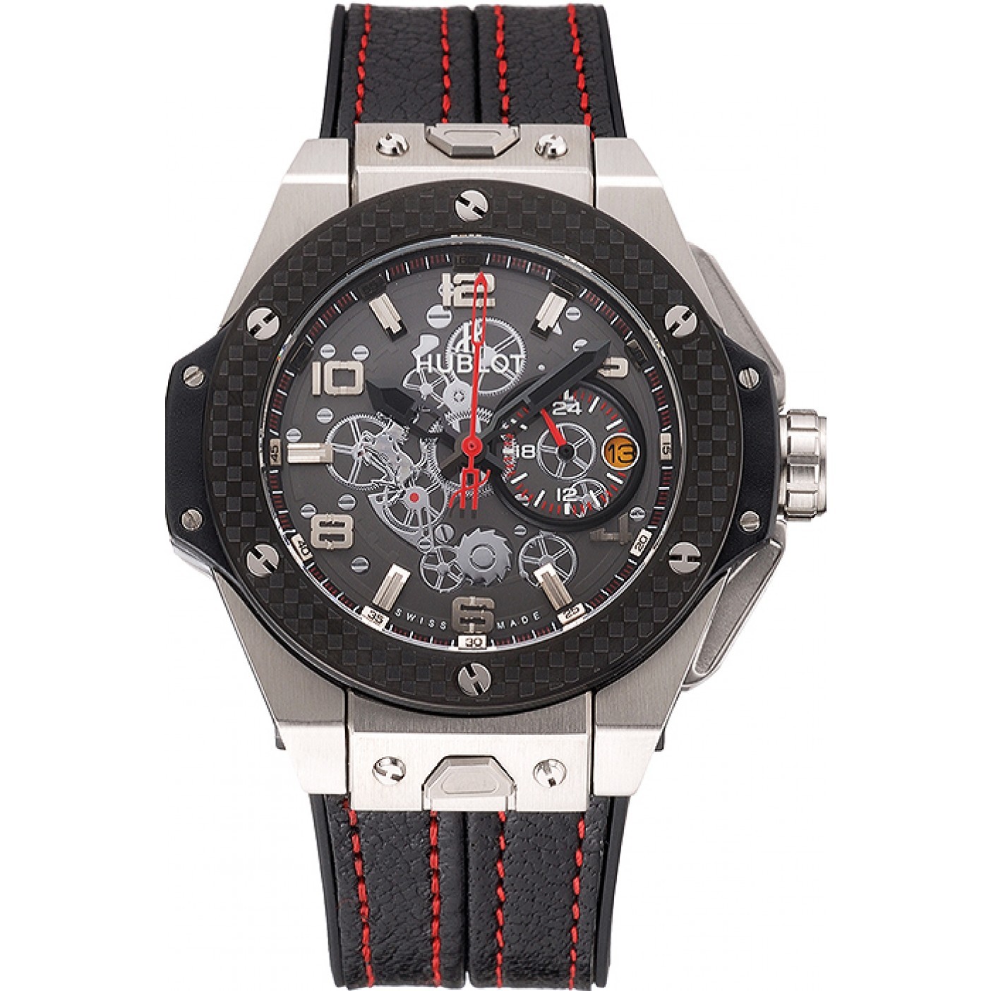 MiroTime Hublot Big Bang Ferrari Black Dial And Bezel Stainless Steel Case Black Leather Strap 622767