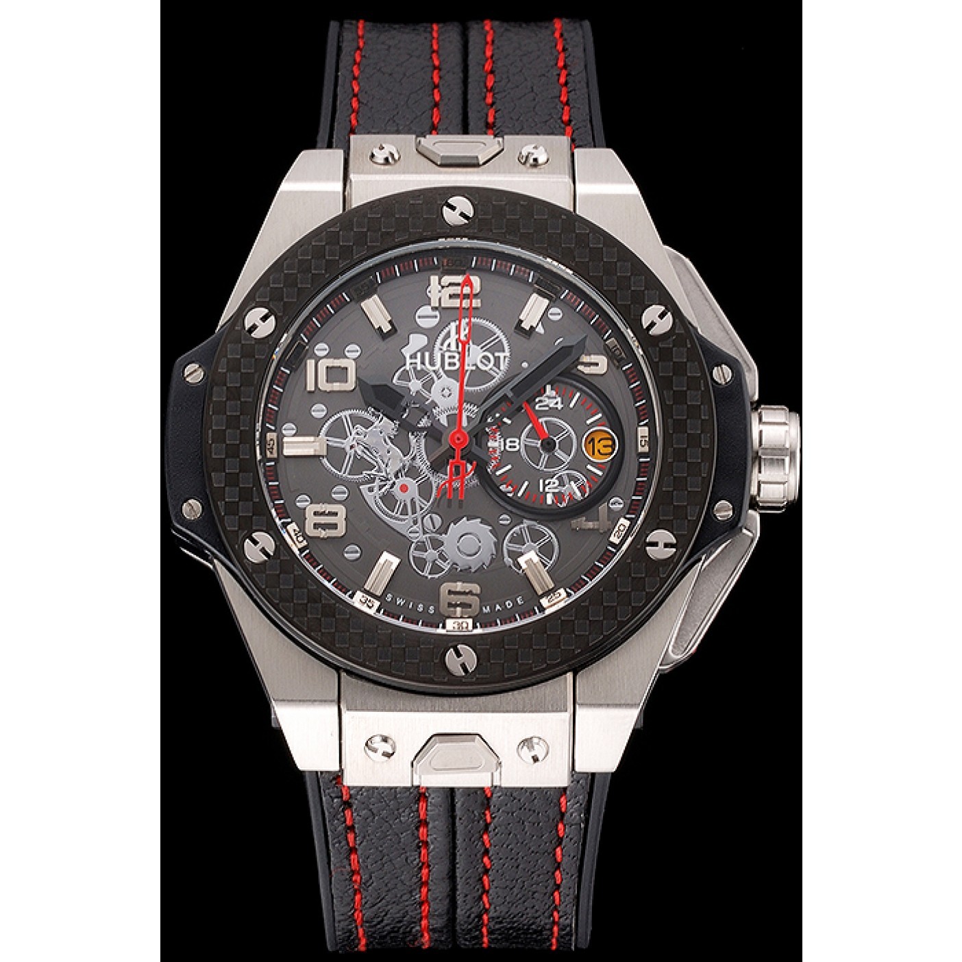MiroTime Hublot Big Bang Ferrari Black Dial And Bezel Stainless Steel Case Black Leather Strap 622767