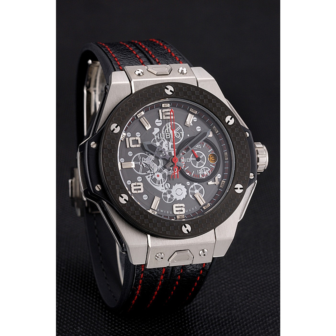 MiroTime Hublot Big Bang Ferrari Black Dial And Bezel Stainless Steel Case Black Leather Strap 622767