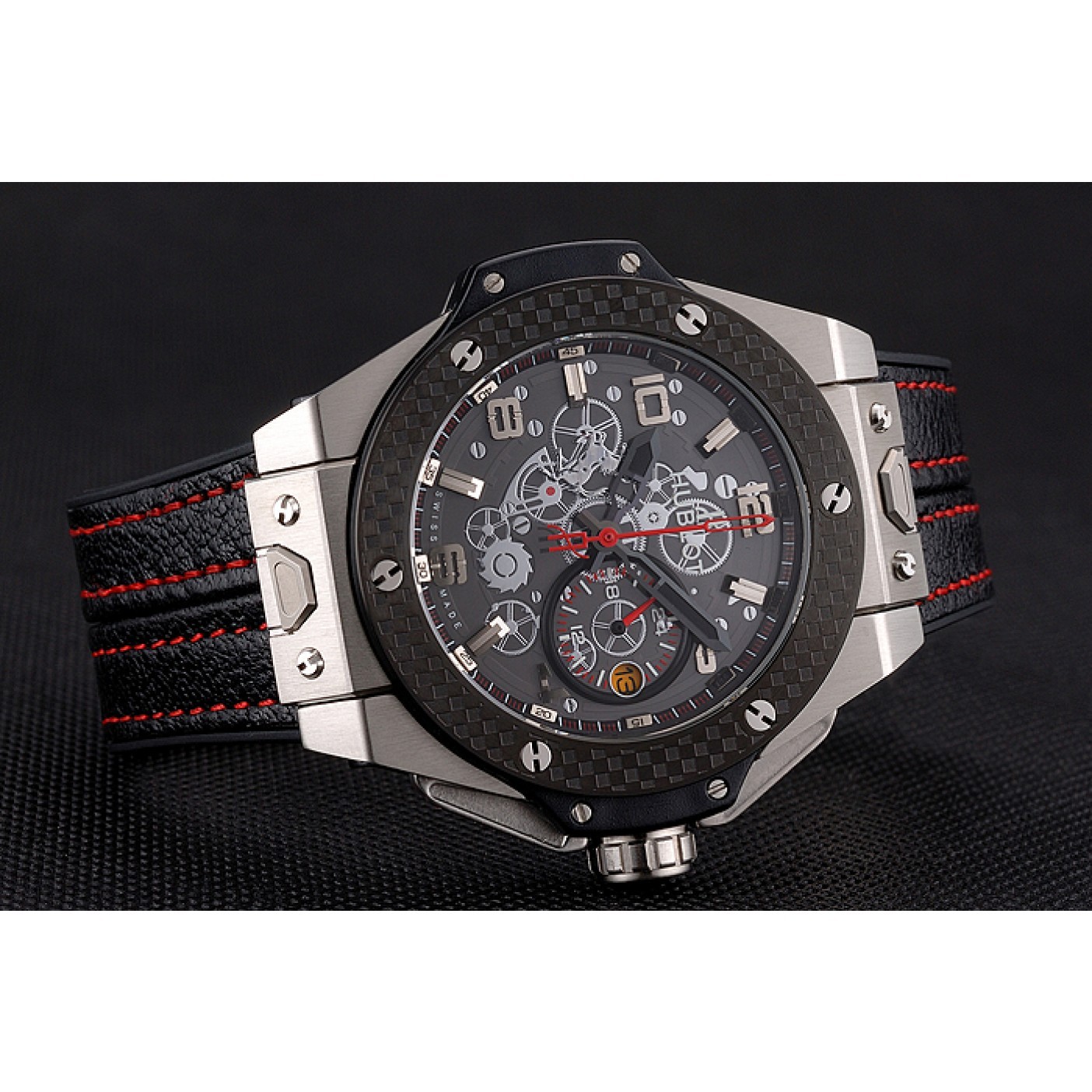 MiroTime Hublot Big Bang Ferrari Black Dial And Bezel Stainless Steel Case Black Leather Strap 622767