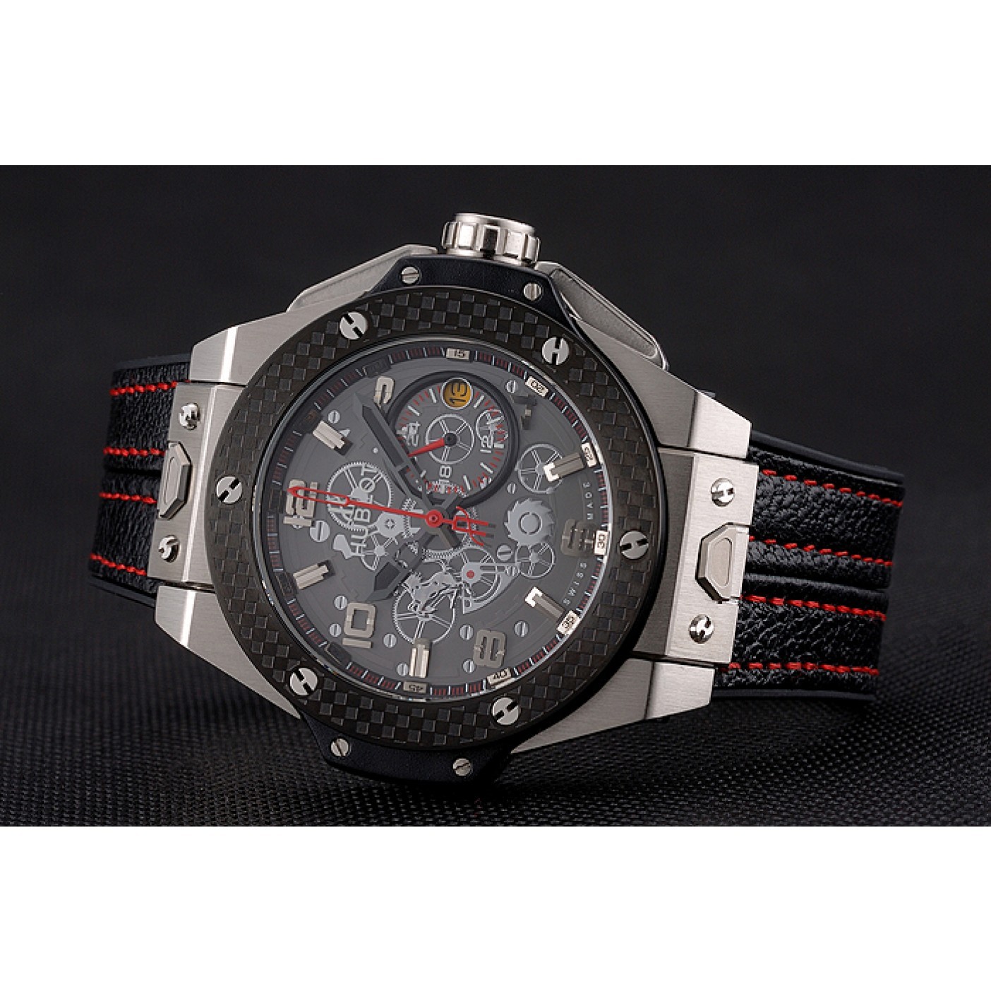 MiroTime Hublot Big Bang Ferrari Black Dial And Bezel Stainless Steel Case Black Leather Strap 622767