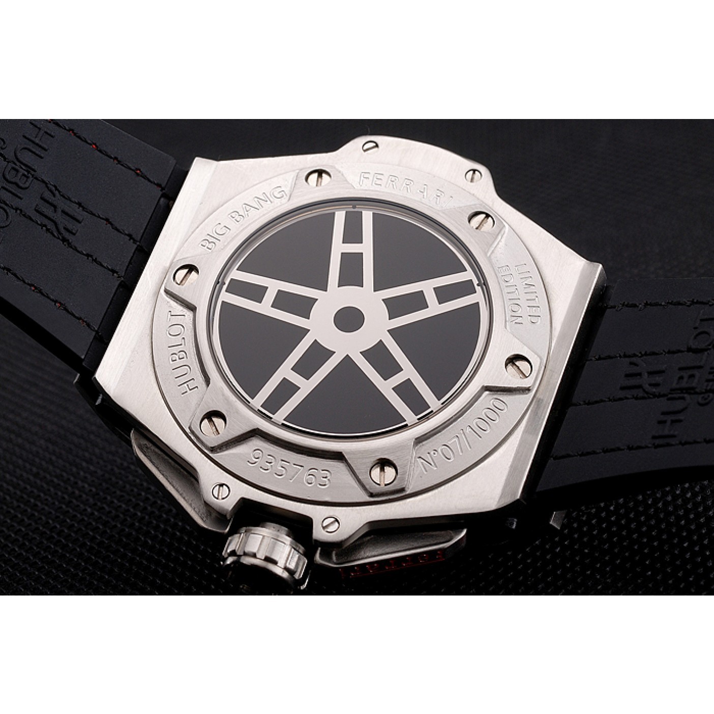 MiroTime Hublot Big Bang Ferrari Black Dial And Bezel Stainless Steel Case Black Leather Strap 622767