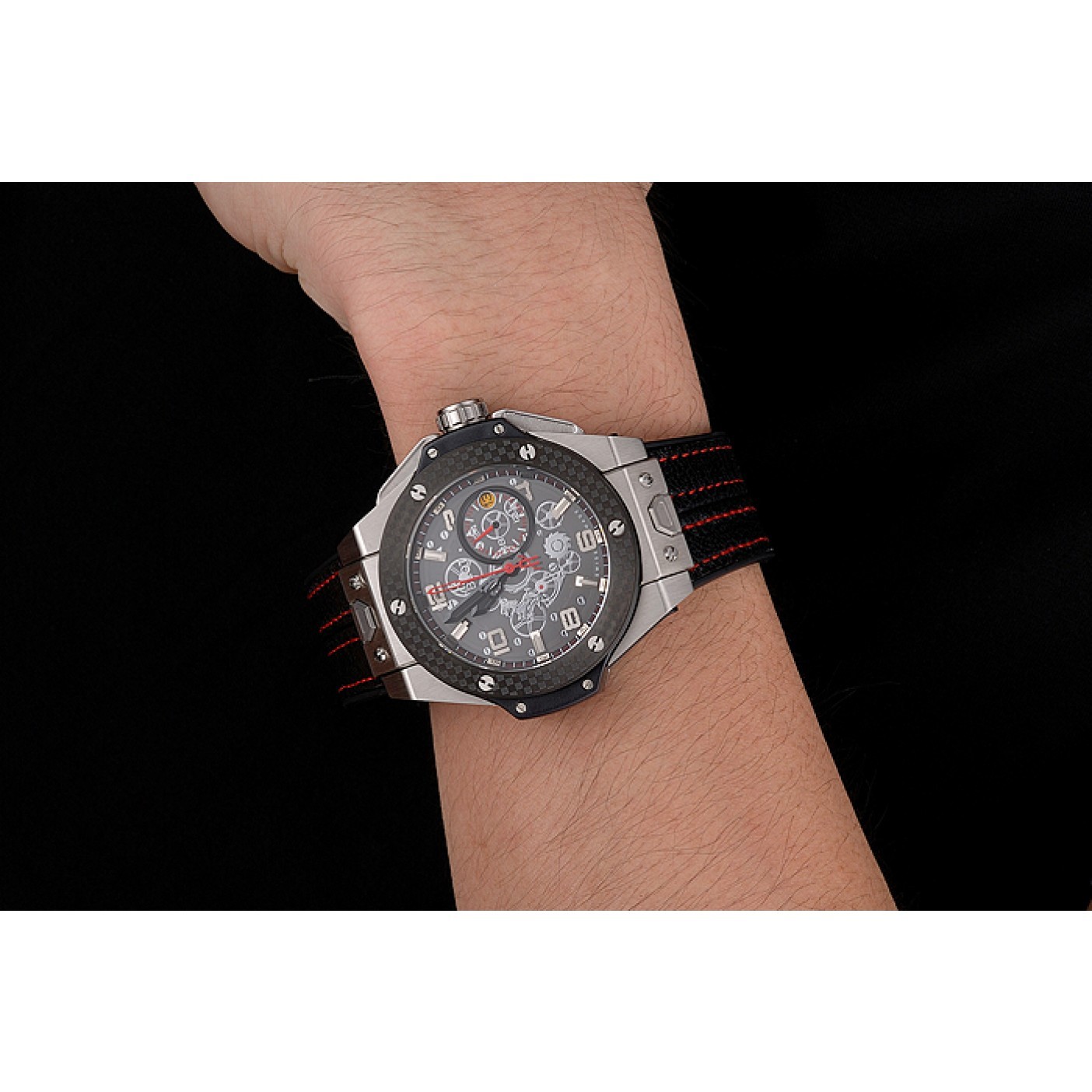 MiroTime Hublot Big Bang Ferrari Black Dial And Bezel Stainless Steel Case Black Leather Strap 622767