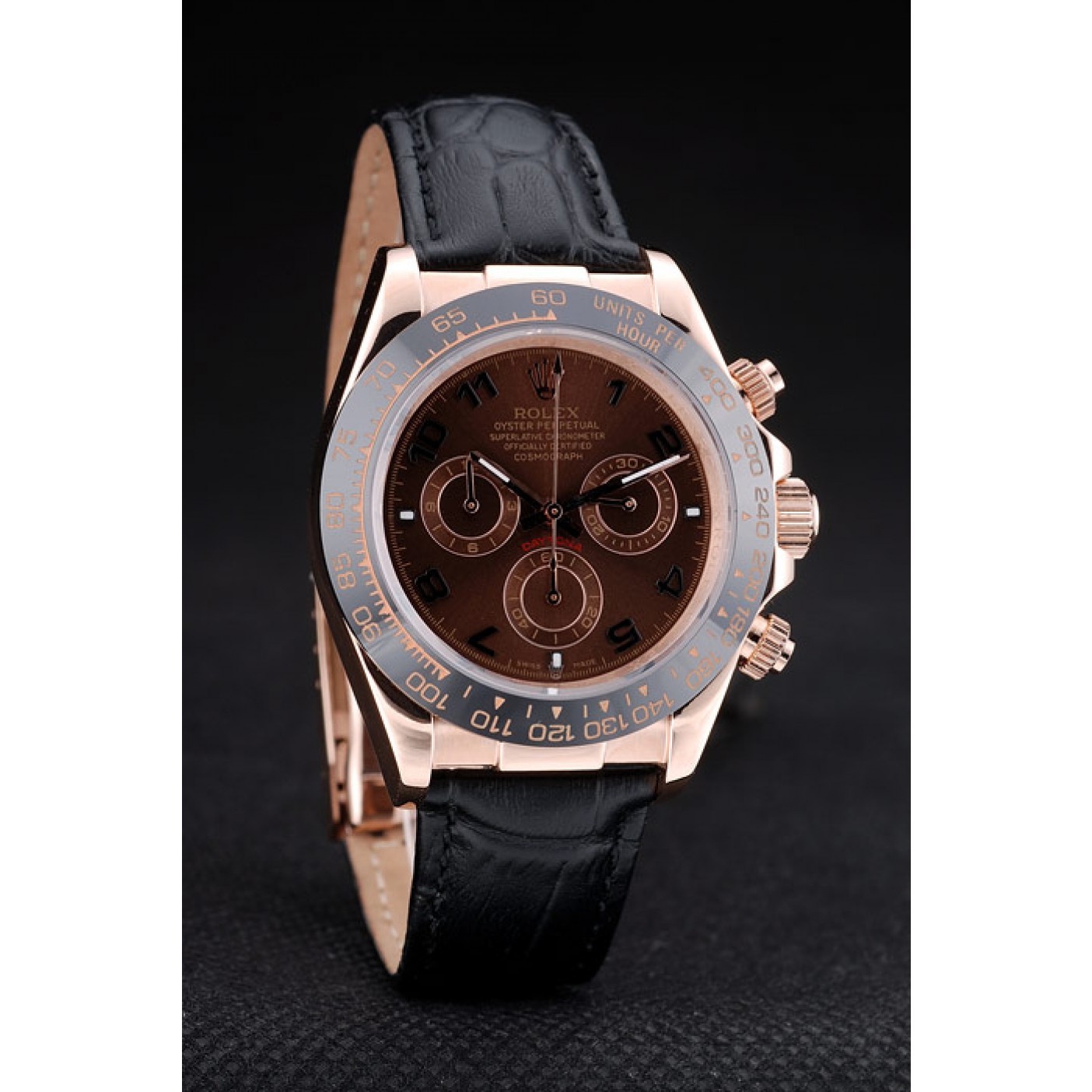 MiroTime Rolex Daytona Black Ceramic Bezel Brown Dial Black Leather Strap 41975
