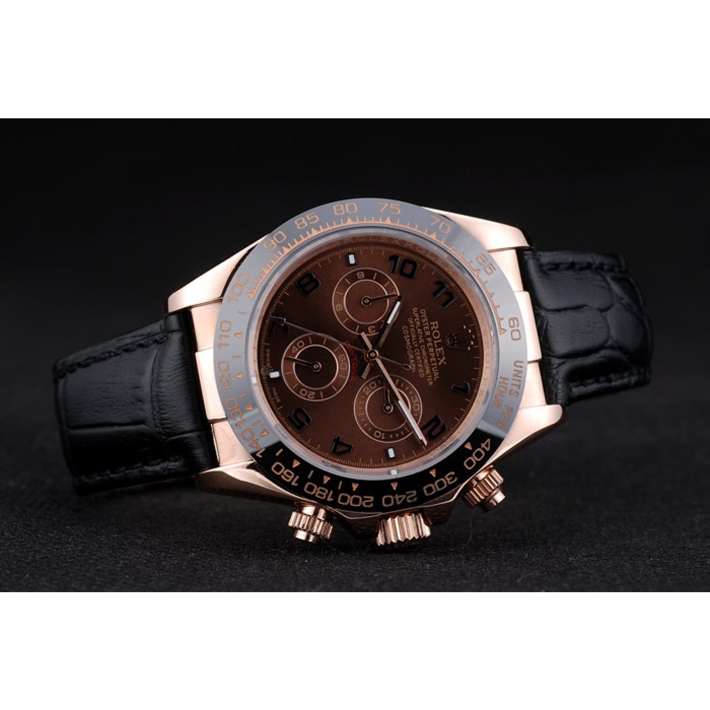 MiroTime Rolex Daytona Black Ceramic Bezel Brown Dial Black Leather Strap 41975
