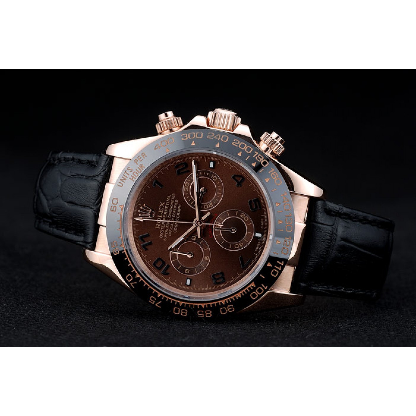 MiroTime Rolex Daytona Black Ceramic Bezel Brown Dial Black Leather Strap 41975