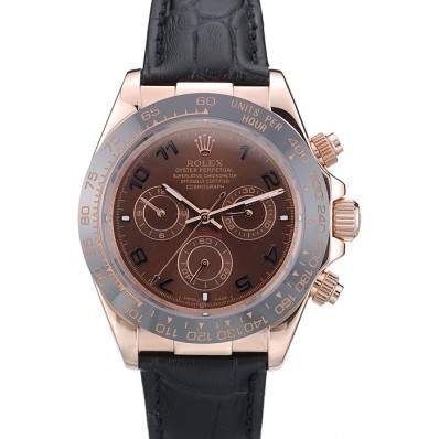 MiroTime Rolex Daytona Black Ceramic Bezel Brown Dial Black Leather Strap 41975