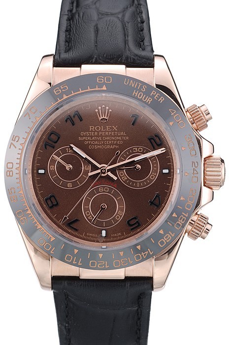 MiroTime Rolex Daytona Black Ceramic Bezel Brown Dial Black Leather Strap 41975