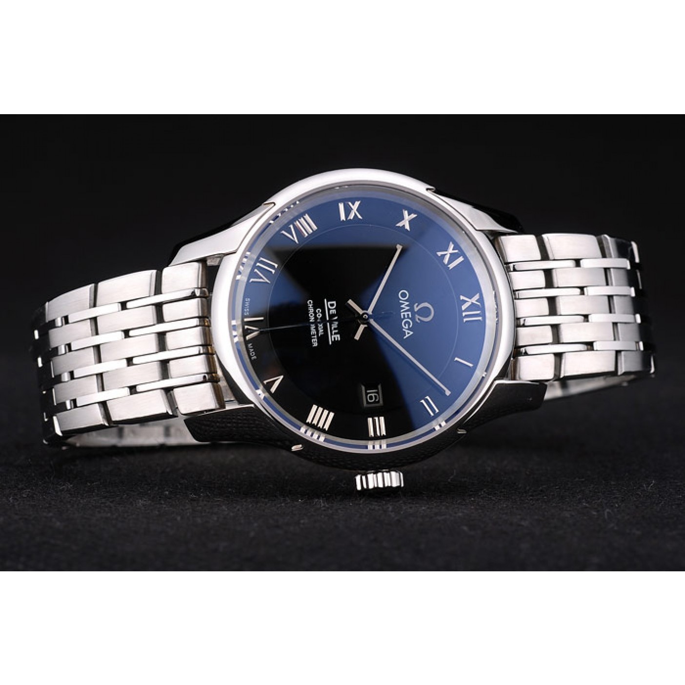 MiroTime Omega Swiss DeVille Stainless Steel Bezel Roman Numbers Black Dial 7613