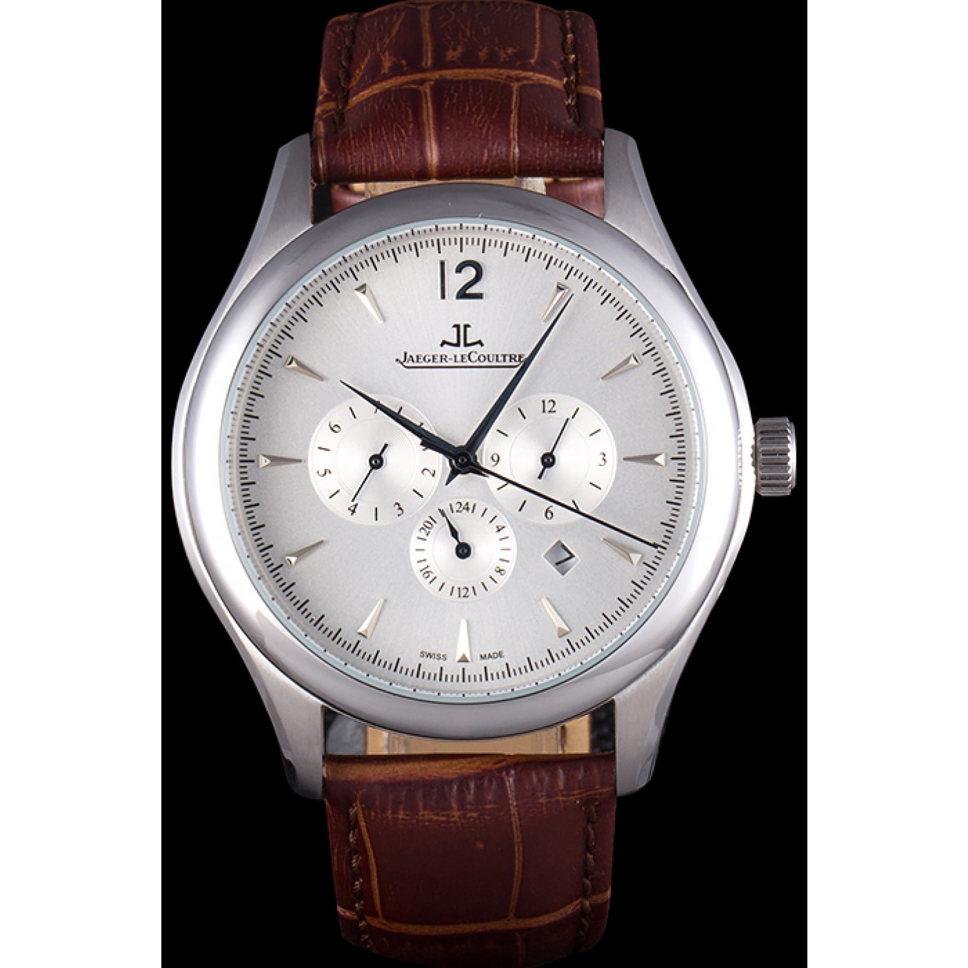 MiroTime Jaeger Lecoultre Master Chronograph Silver Bezel Brown Leather Band 621612