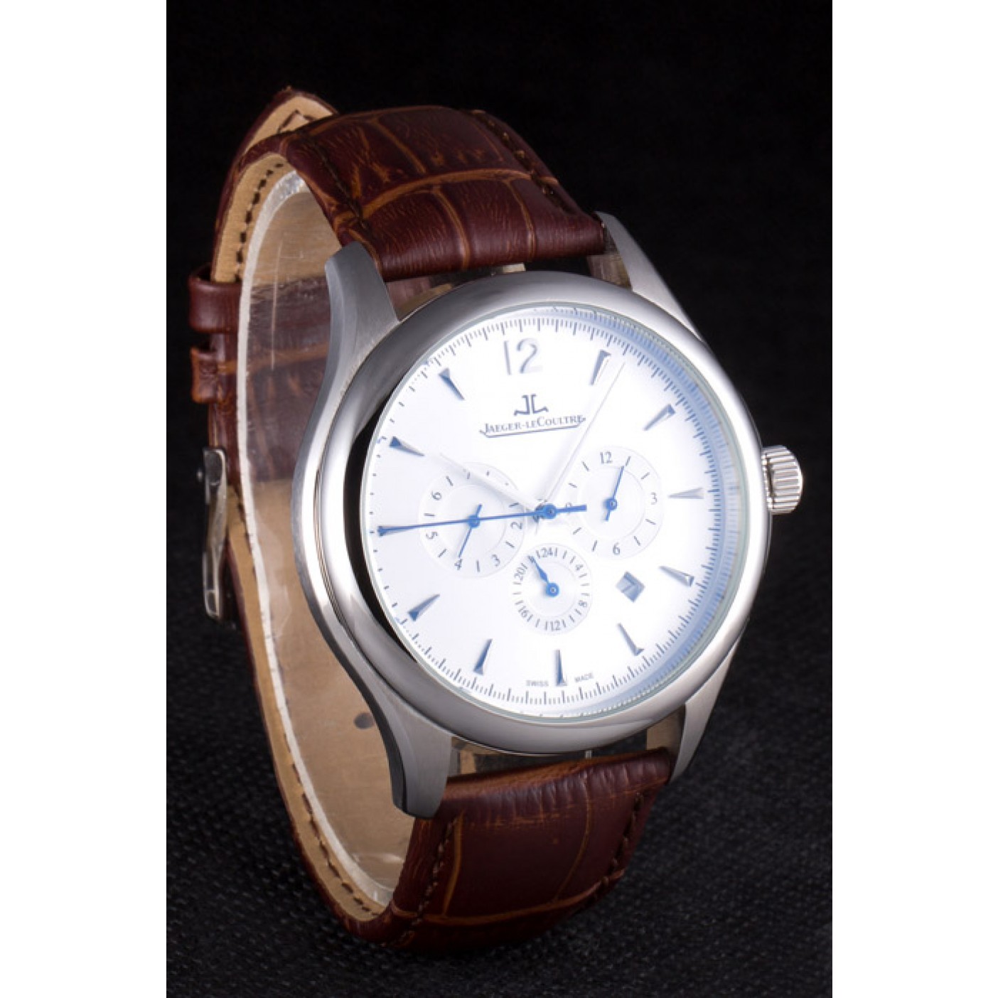 MiroTime Jaeger Lecoultre Master Chronograph Silver Bezel Brown Leather Band 621612