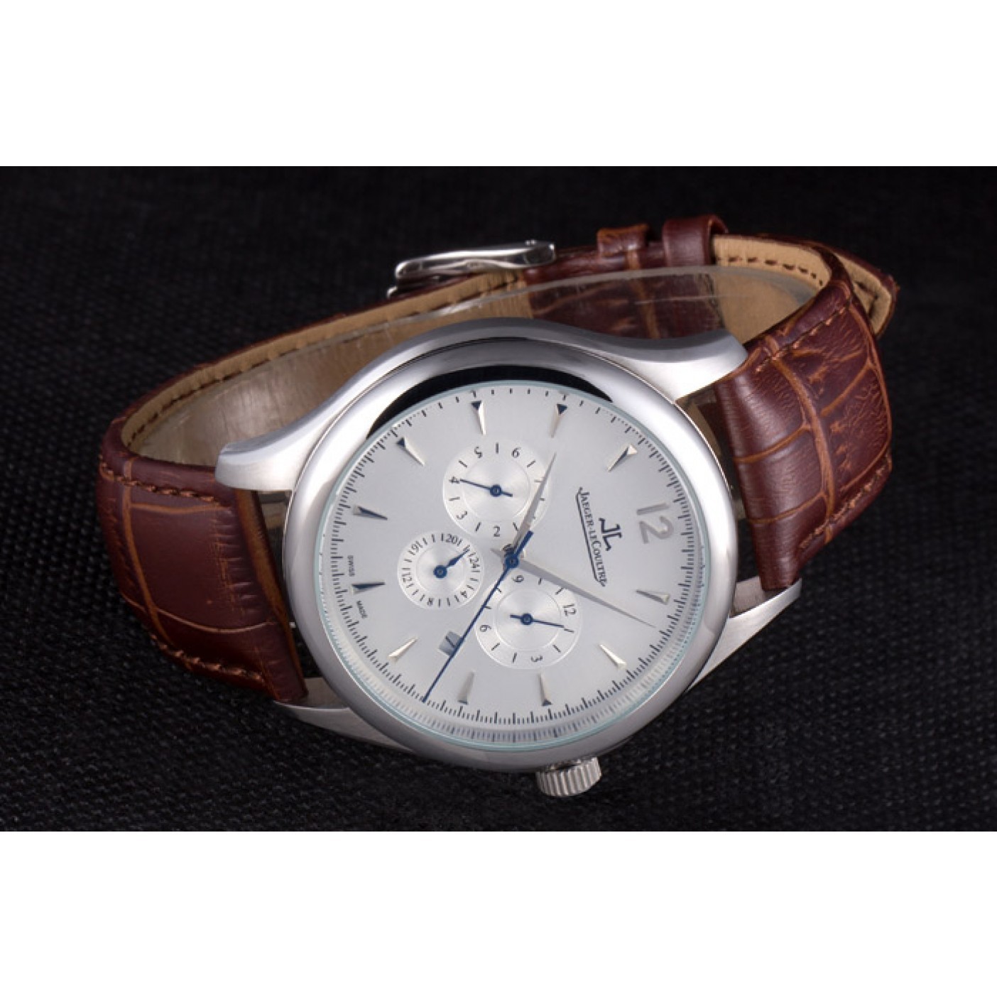 MiroTime Jaeger Lecoultre Master Chronograph Silver Bezel Brown Leather Band 621612